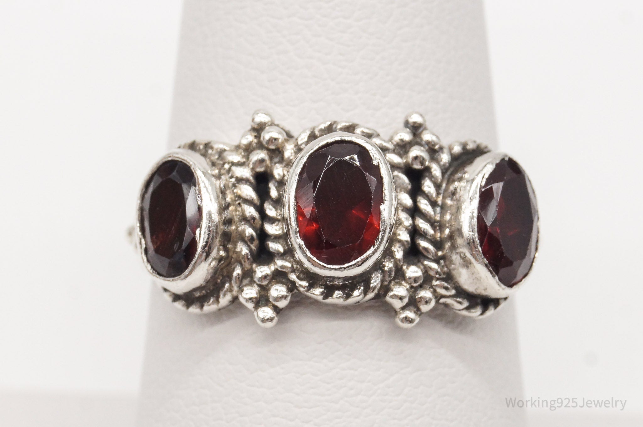 Vintage Garnet Sterling Silver Ring - Size 8