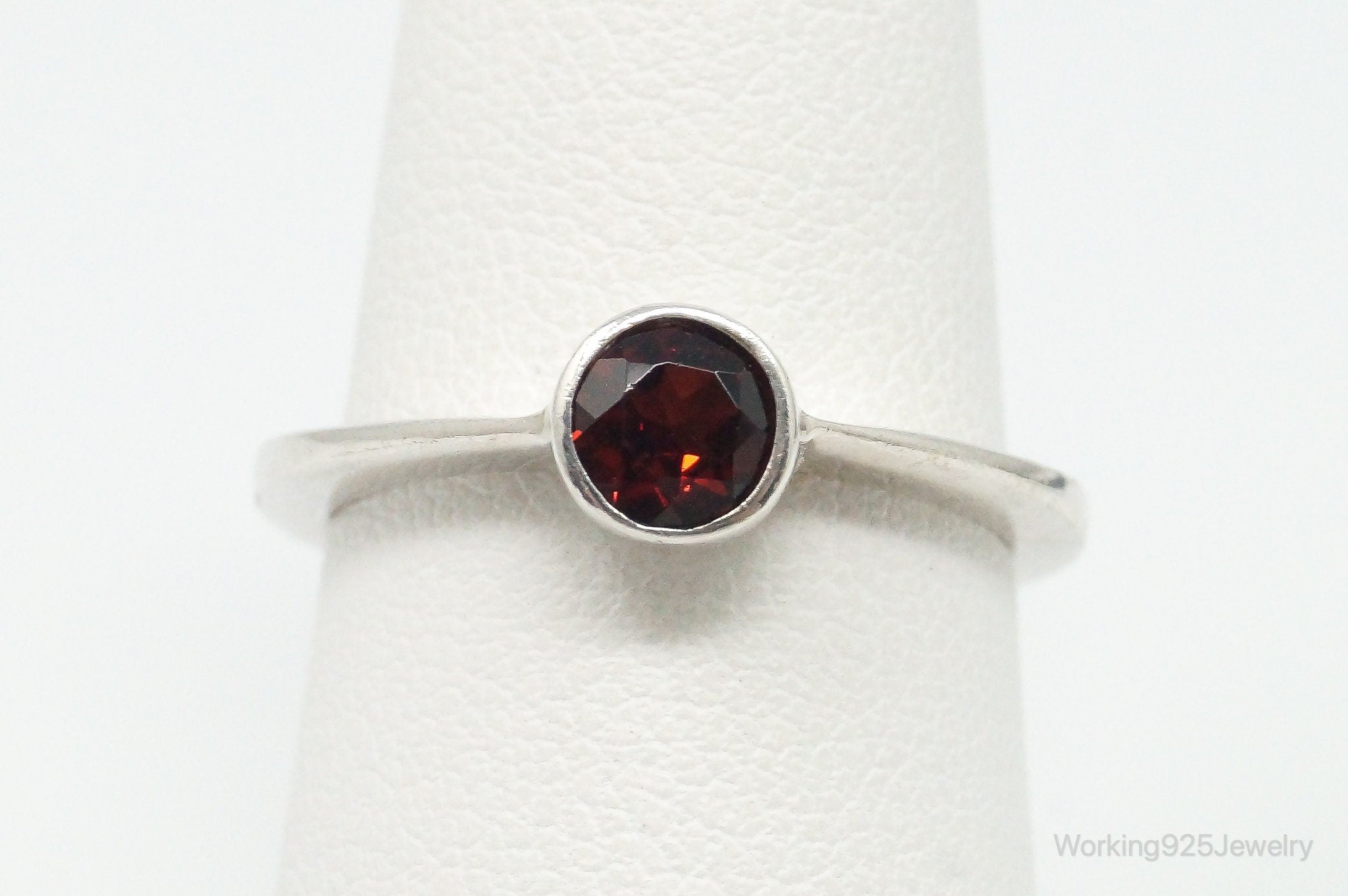 Vintage Garnet Sterling Silver Ring Size 6.75