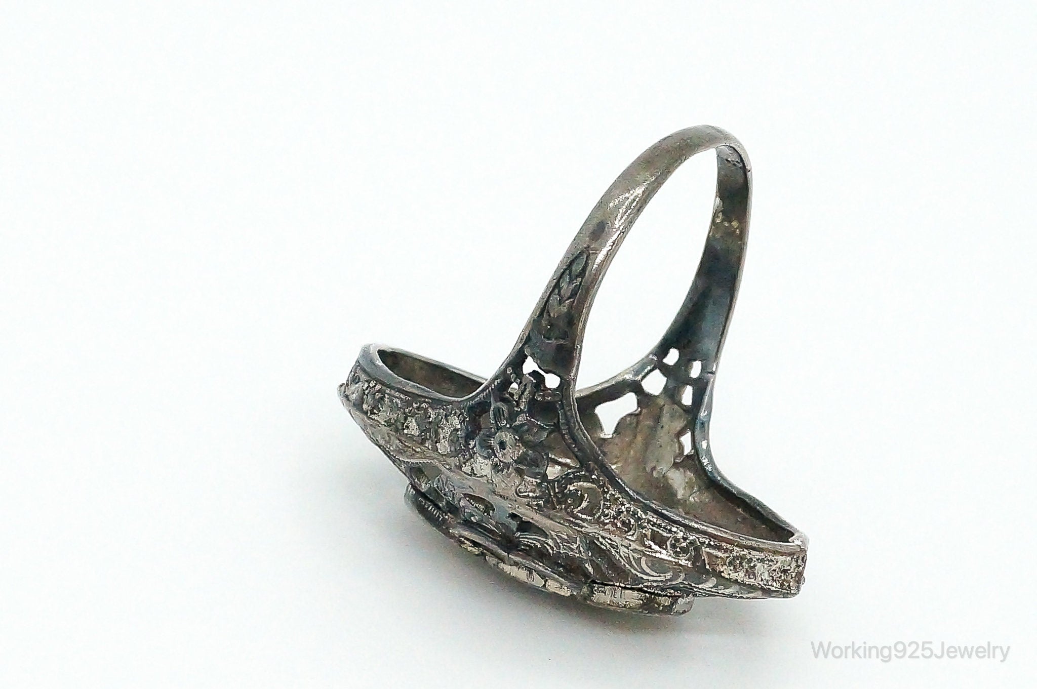 Antique Rhinestone Sterling Silver Ring - Size 5.75