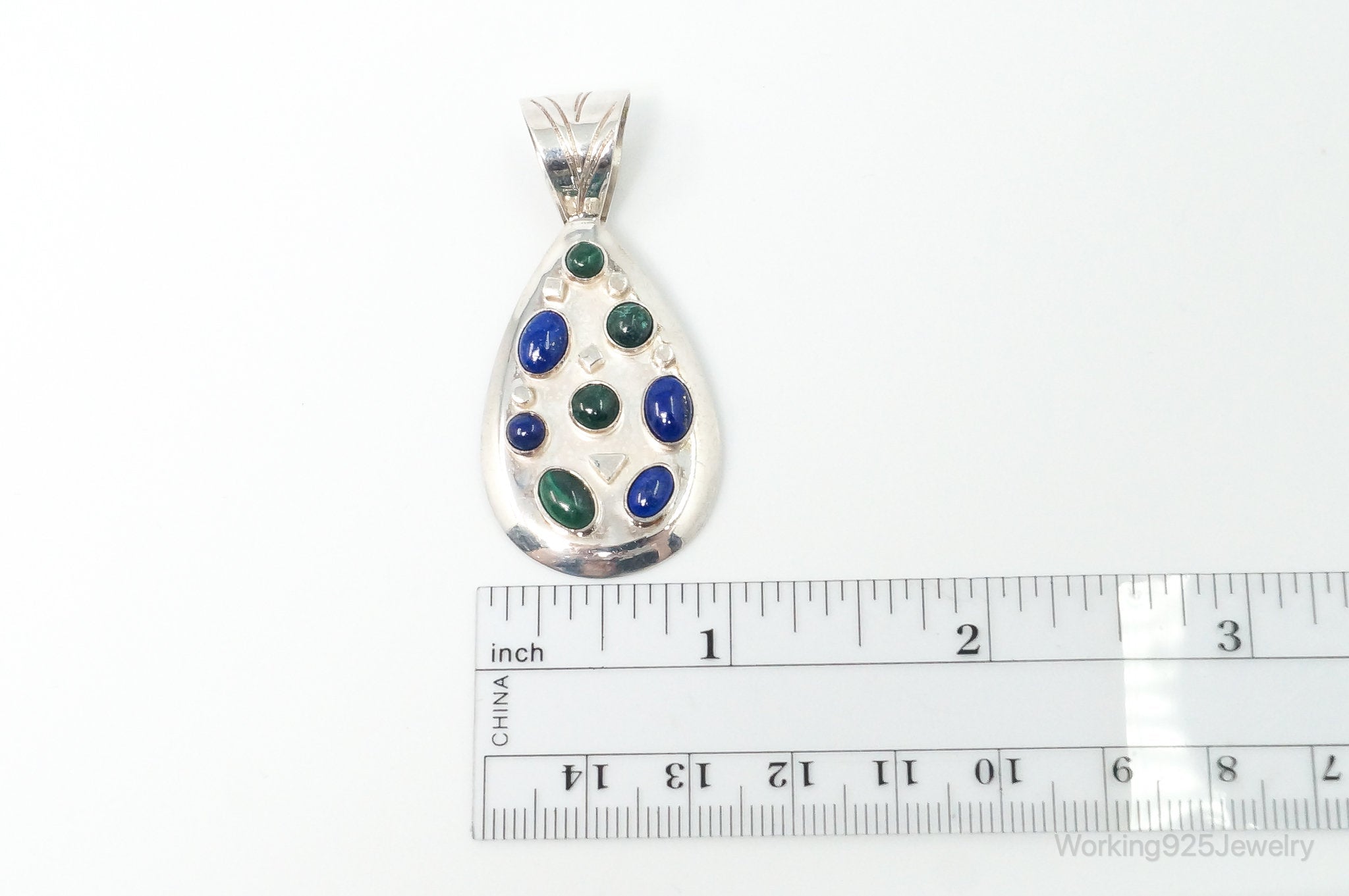 Large Desert Rose Trading Lapis Lazuli Malachite Sterling Silver Pendant