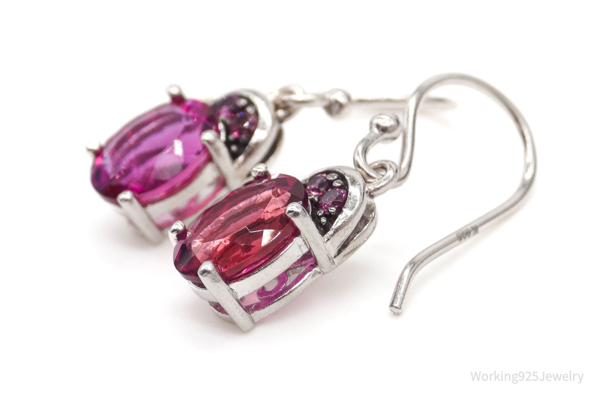 Designer Pink Tourmaline Pink CZ Rhodium Over Sterling Silver Earrings