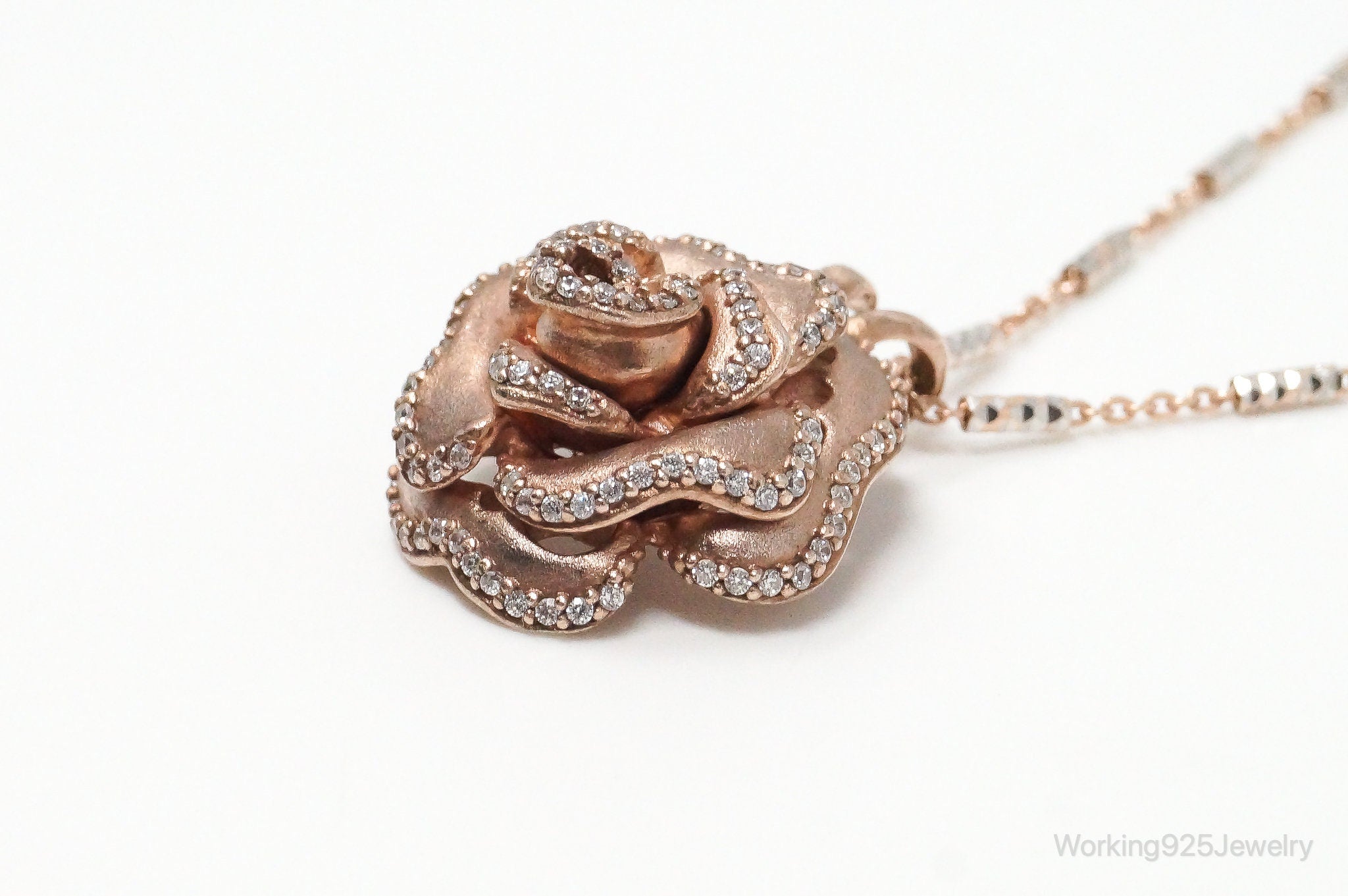 Vintage Cubic Zirconia Rose Gold Vermeil Sterling Silver Flower Necklace