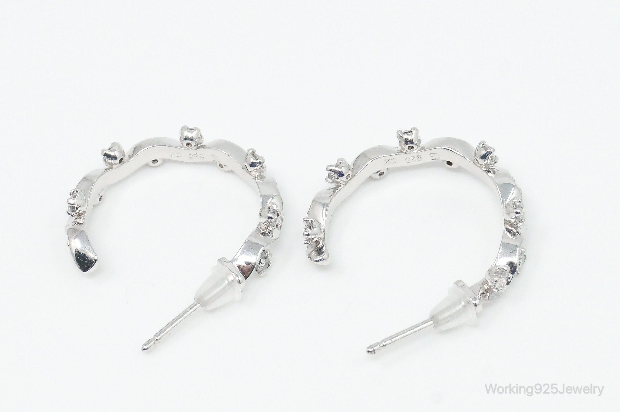 Designer Cubic Zirconia Sterling Silver Hoop Earrings