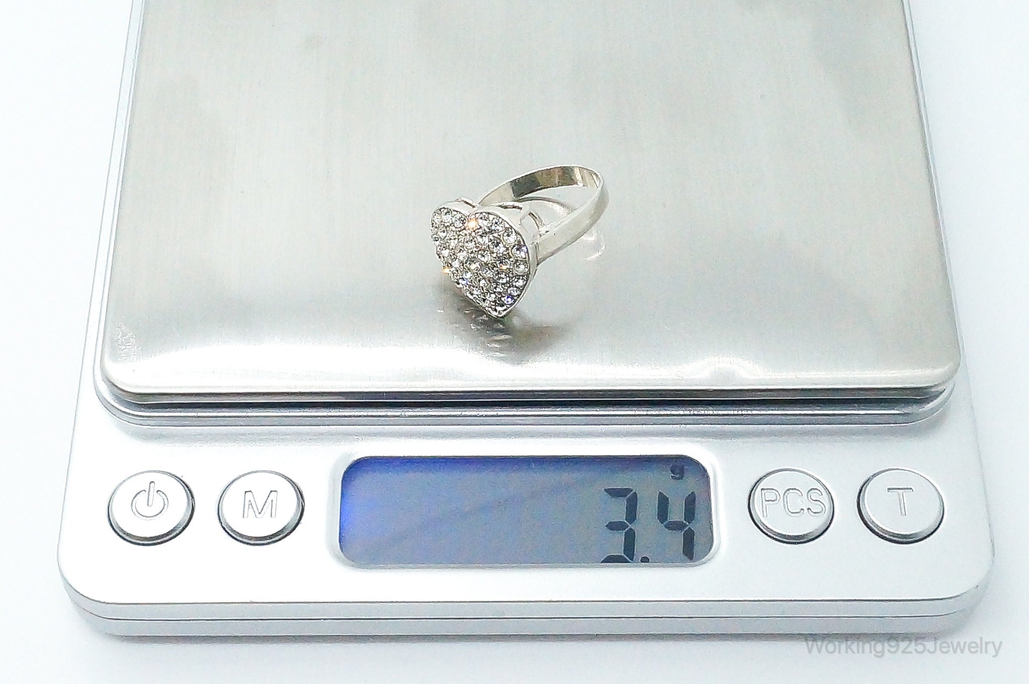 Vintage Cubic Zirconia Heart Silver Ring - Size 4.75