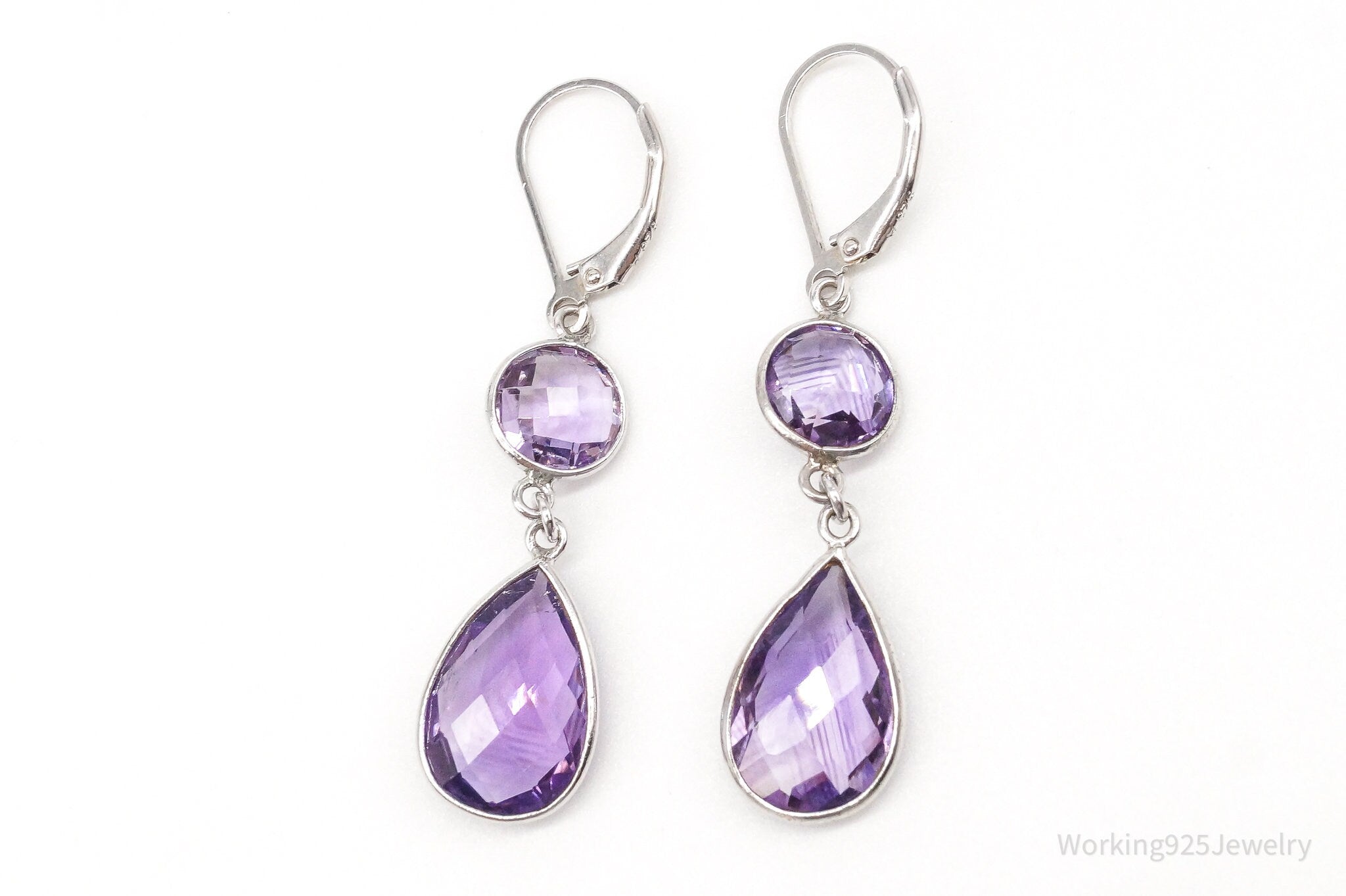 Vintage Amethyst Dangle Sterling Silver Earrings