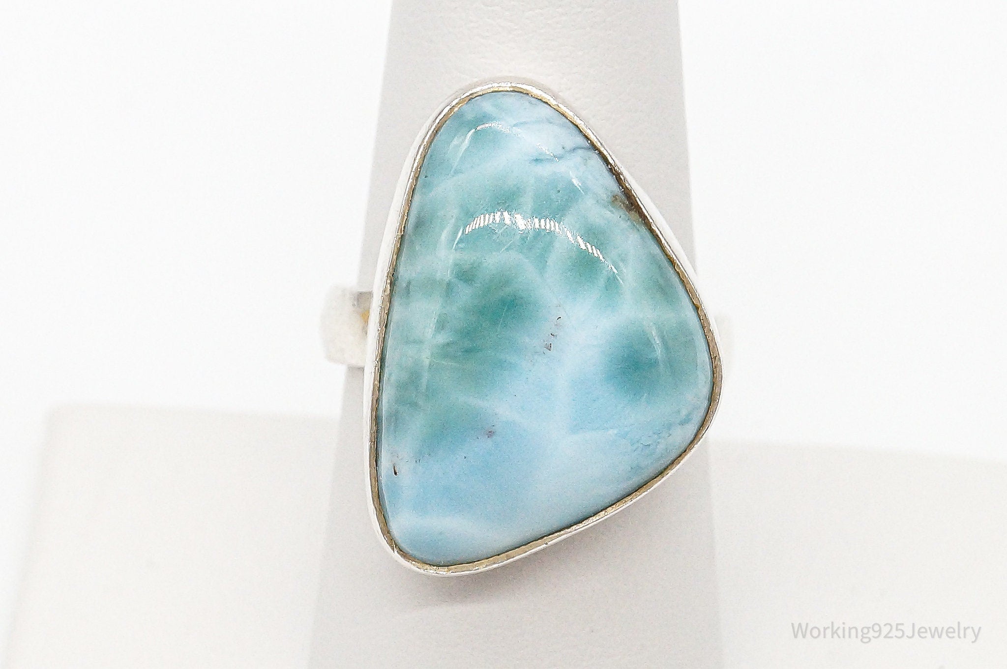 Vintage Ice Blue Larimar Modernist Sterling Silver Ring - Size 7.75