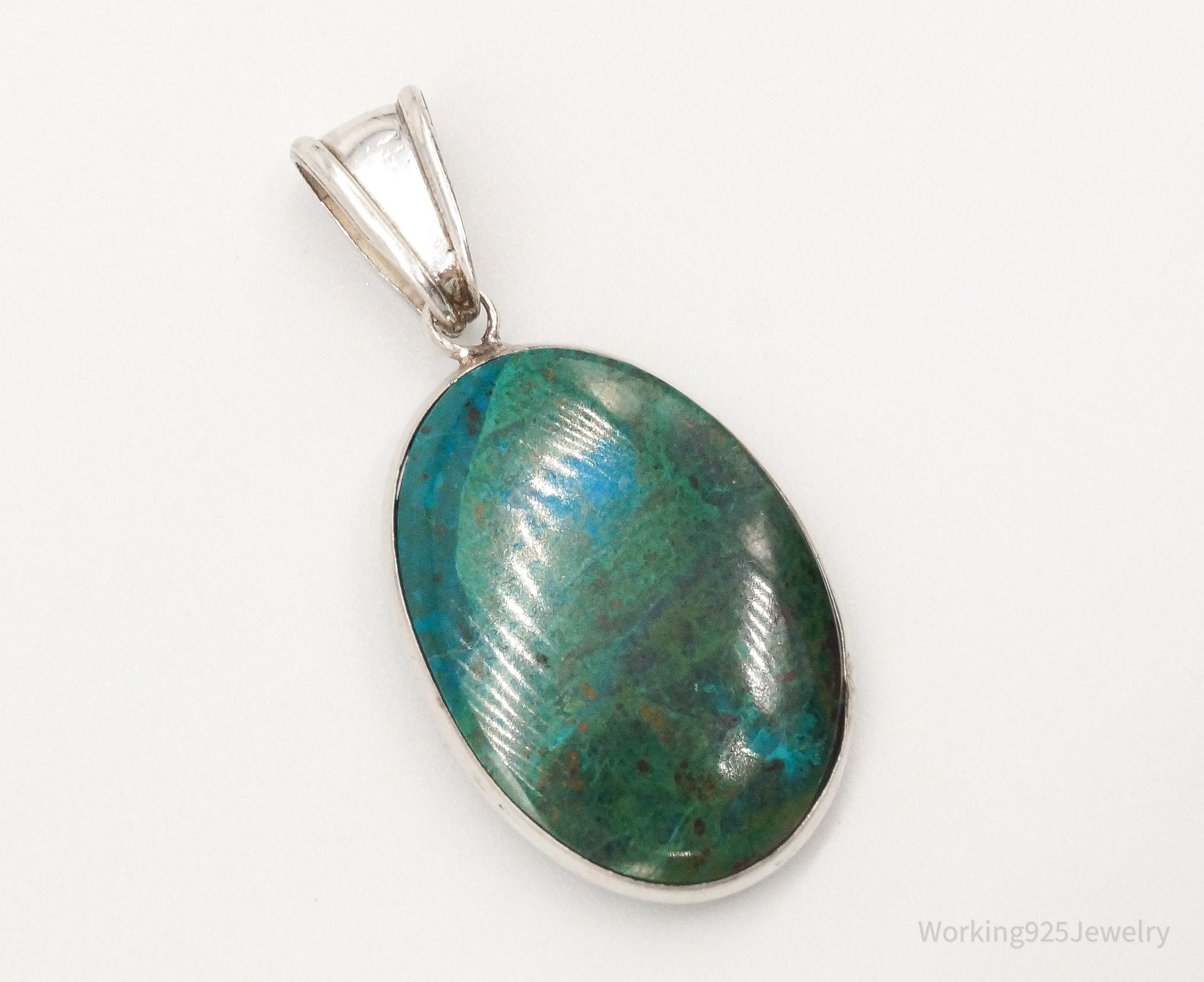 Vintage Large Chrysocolla 950 Silver Pendant