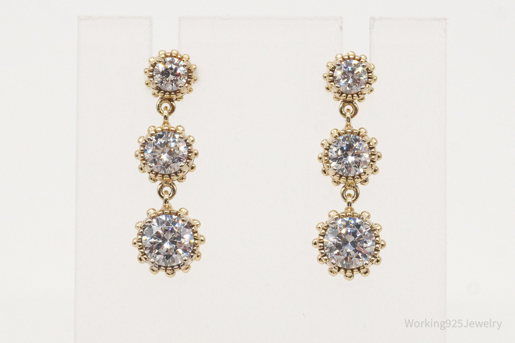 Large Cubic Zirconia Gold Platinum Clad Sterling Silver Earrings