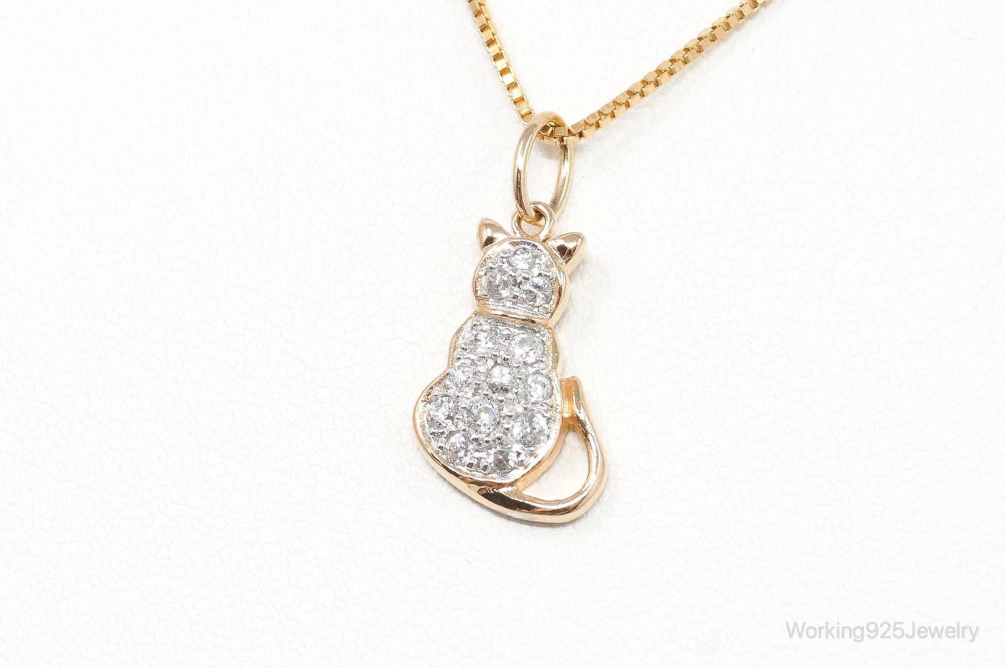 Designer Cubic Zirconia Gold Vermeil Cat Sterling Silver Necklace