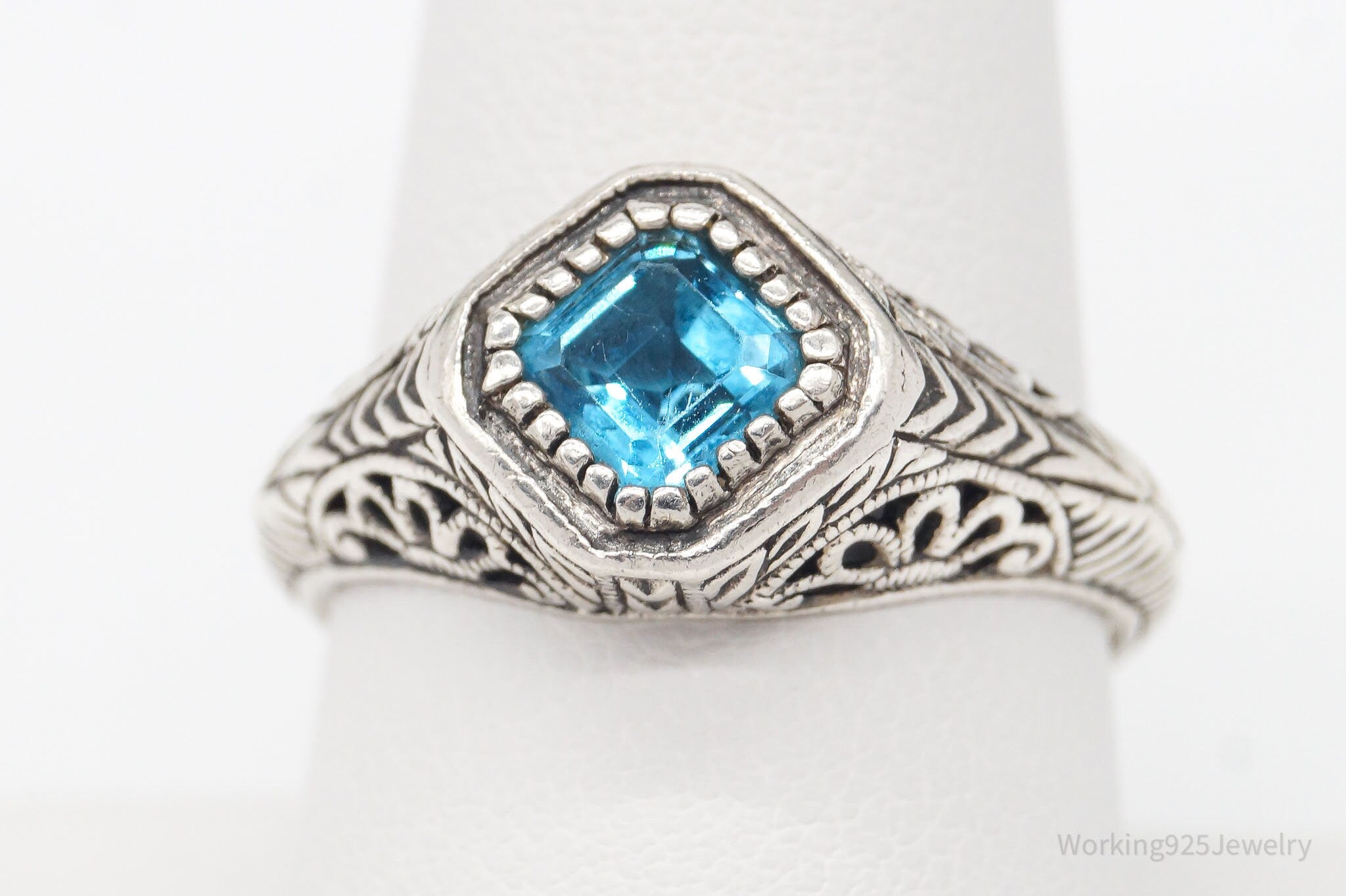 Vintage Designer CNA Blue Topaz Sterling Silver Ring - Size 10