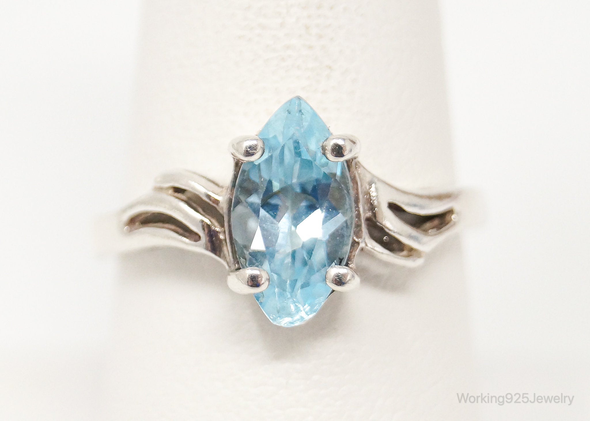 Vintage Designer JED Art Deco Style Blue Topaz Sterling Silver Ring - SZ 8