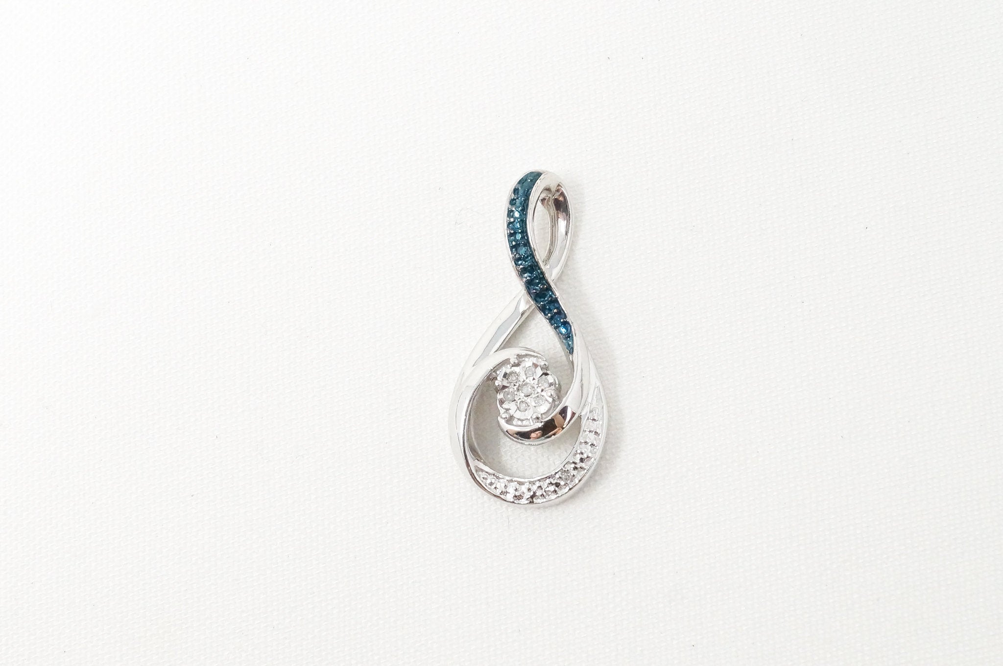 Vintage Blue Diamond Sterling Silver Necklace Pendant