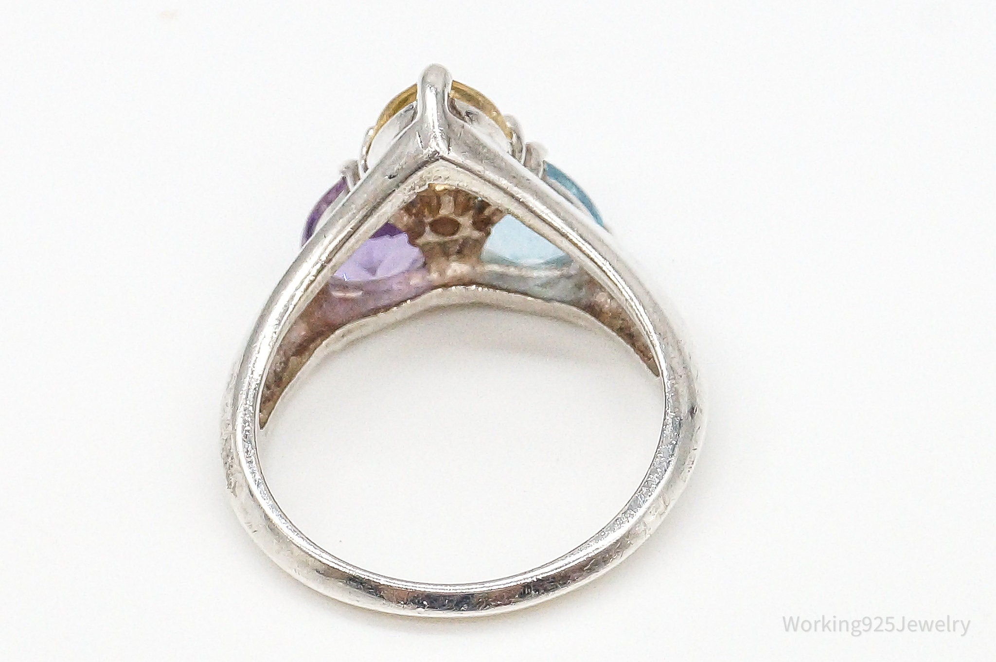 Amethyst Blue Topaz Citrine Sterling Silver Ring - Size 7