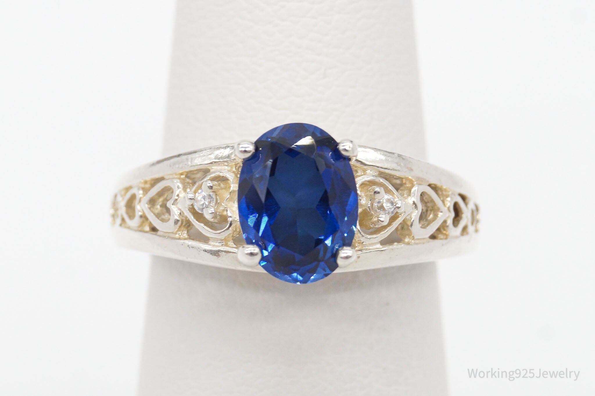 Vintage Designer NV Lab Sapphire Cubic Zirconia Sterling Silver Ring - Size 5