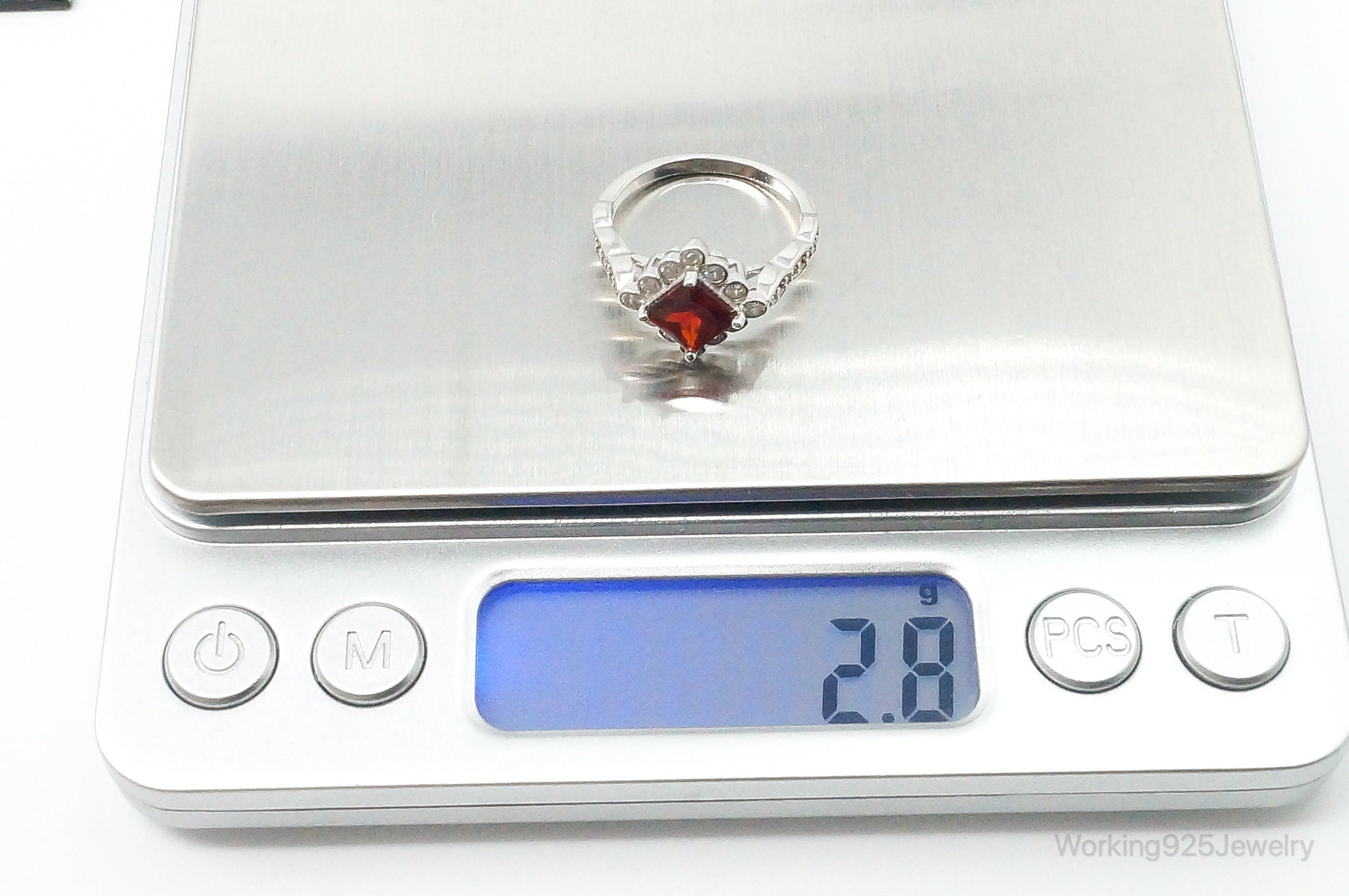Garnet Cubic Zirconia Sterling Silver Ring - Size 6.5