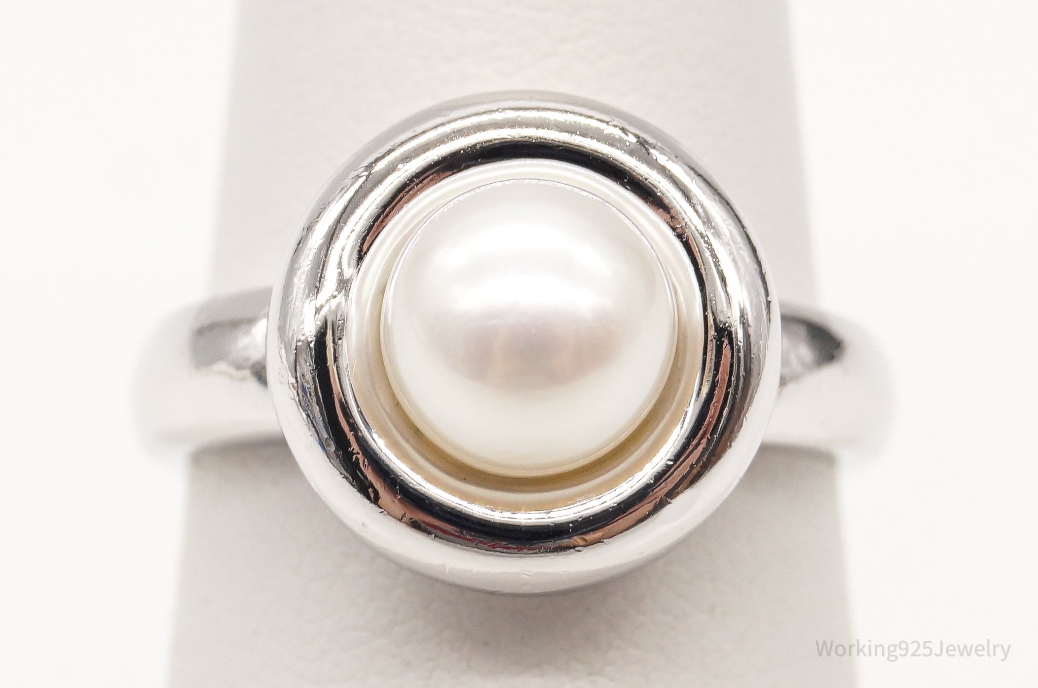 Vintage Designer Pearl Sterling Silver Ring - Size 6.25