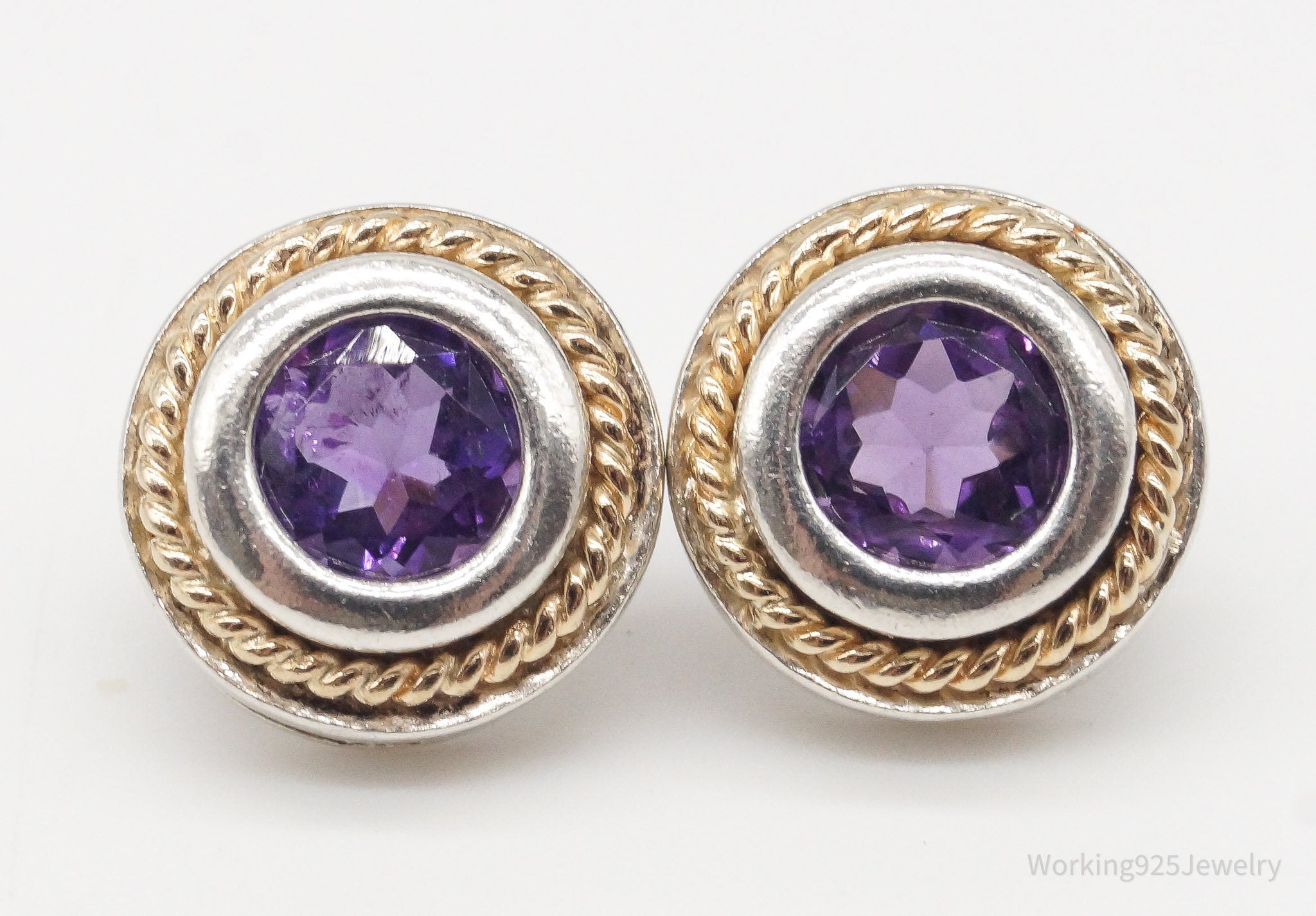 Designer Ross Simons Amethyst 14K Gold Sterling Silver Earrings