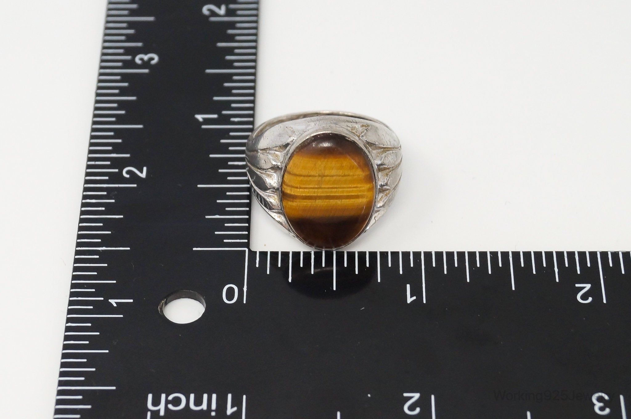 Antique Designer Clark Coombs Tigers Eye Sterling Silver Ring - Size 10.25