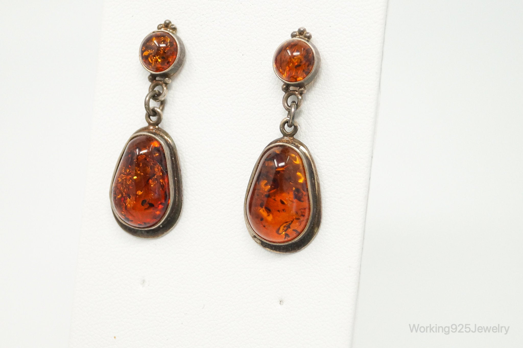 Vintage Amber Modernist Sterling Silver Earrings