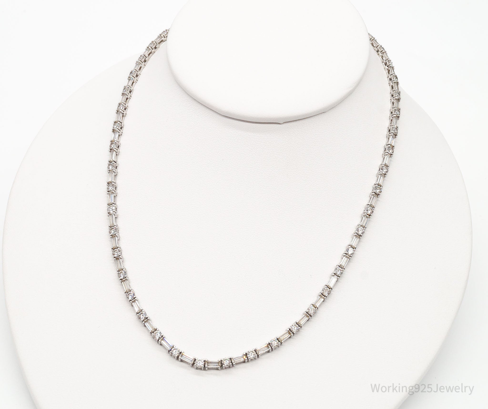 Vintage Cubic Zirconia Platinum Clad Sterling Silver Necklace 16"