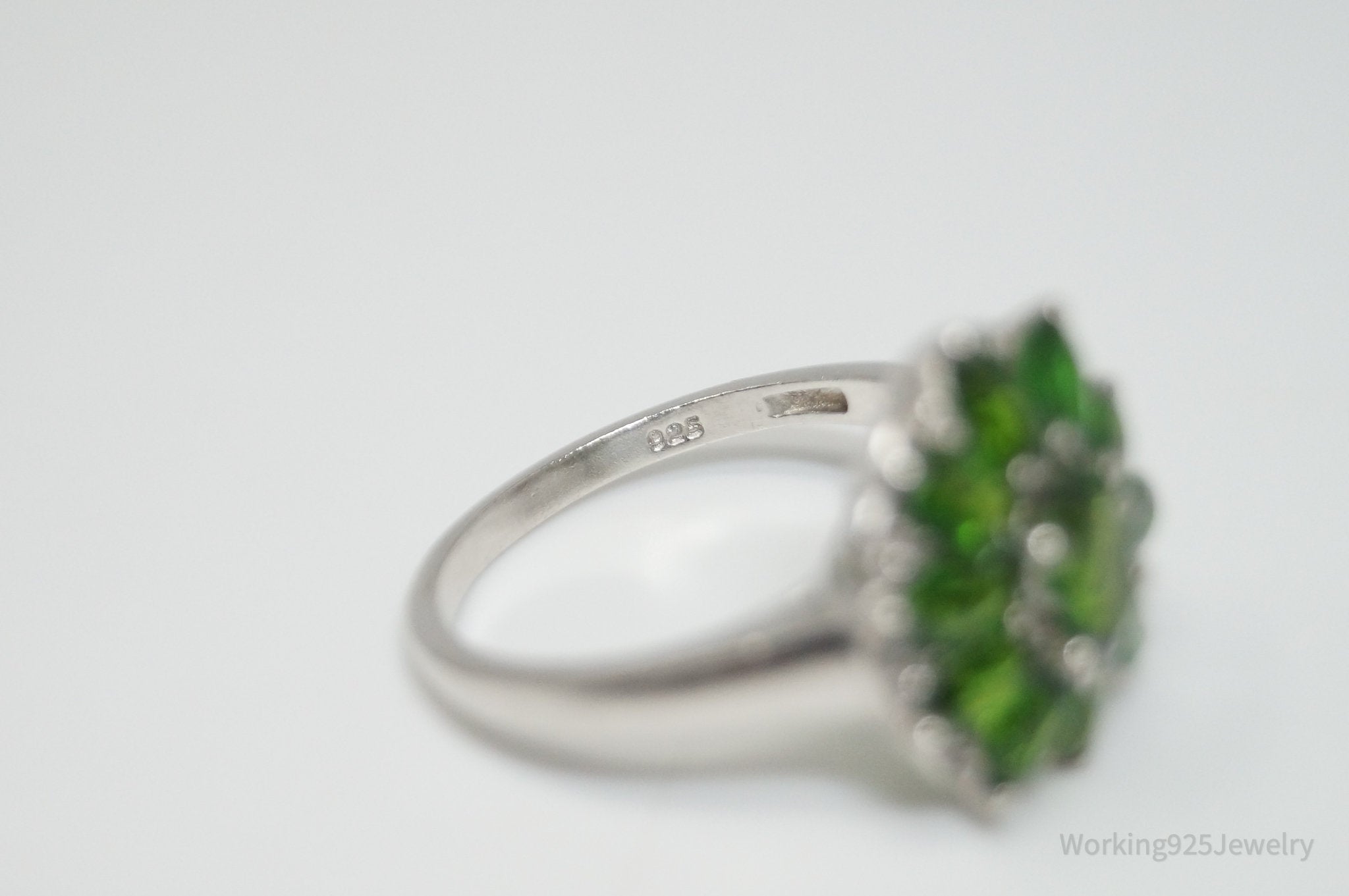 Vintage Art Deco Peridot Sterling Silver Statement Ring - Size 8.75