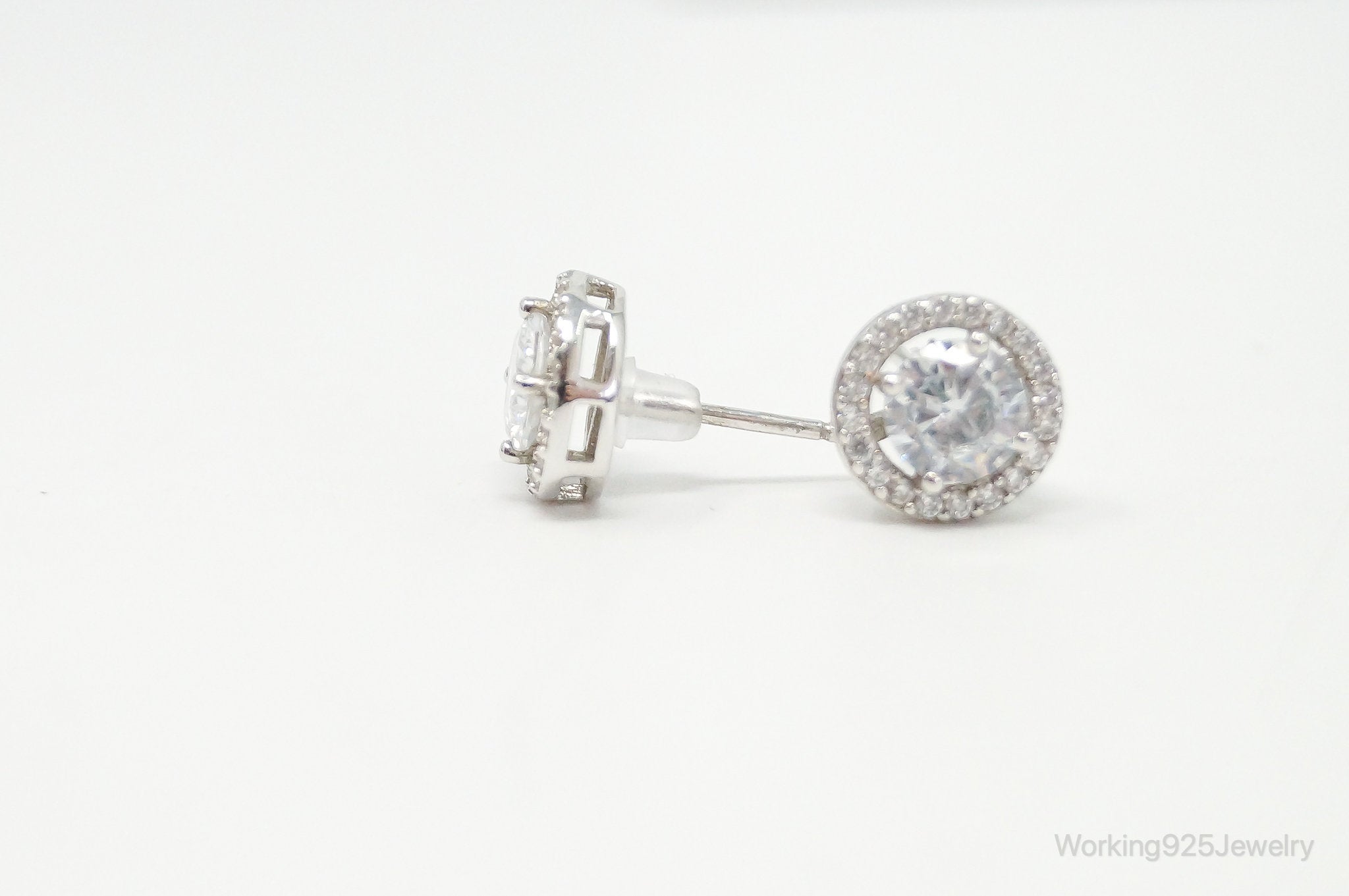 Large Cubic Zirconia Sterling Silver Stud Post Earrings