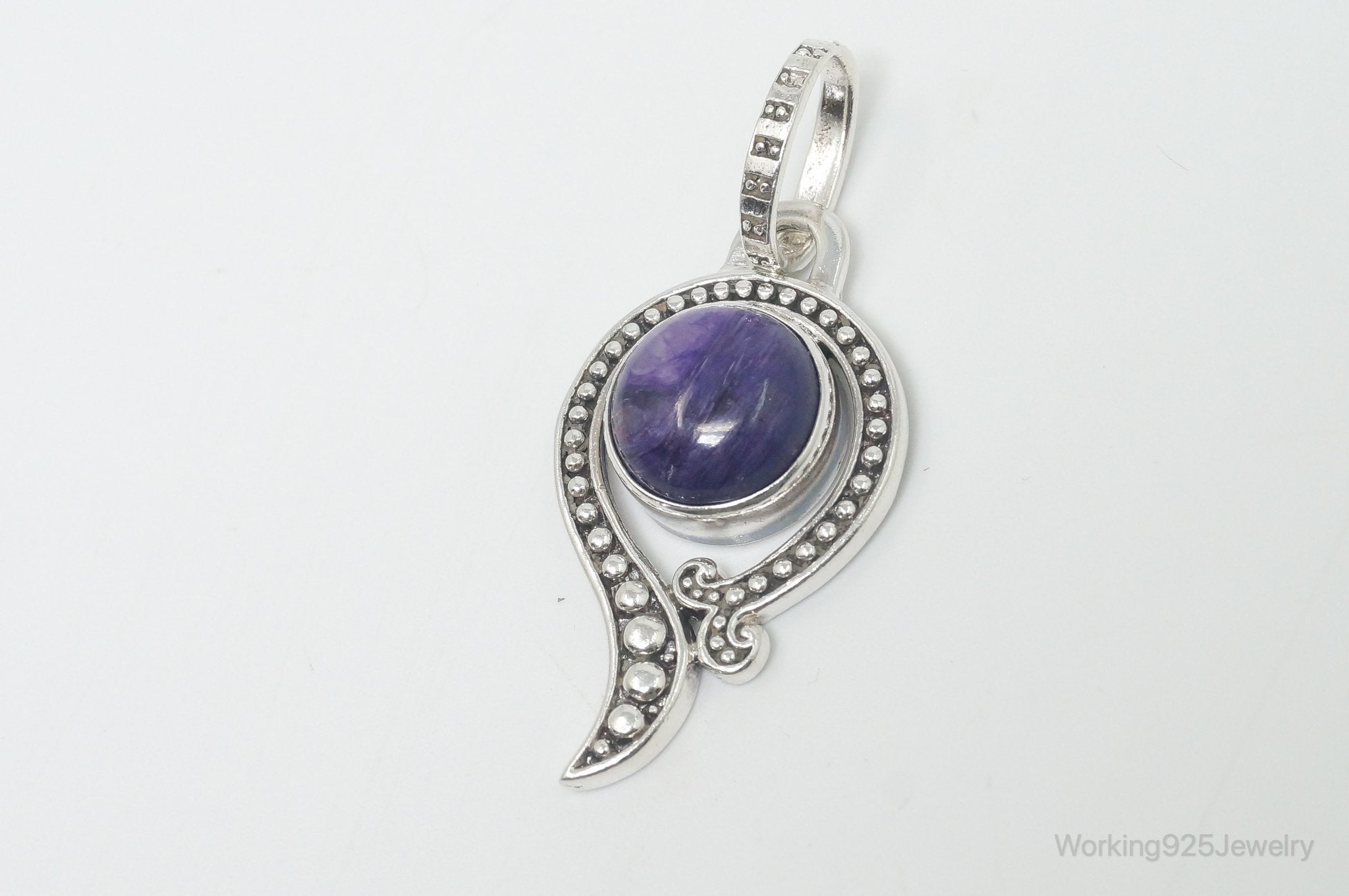 Vintage Art Deco Charoite Sterling Silver Necklace Pendant