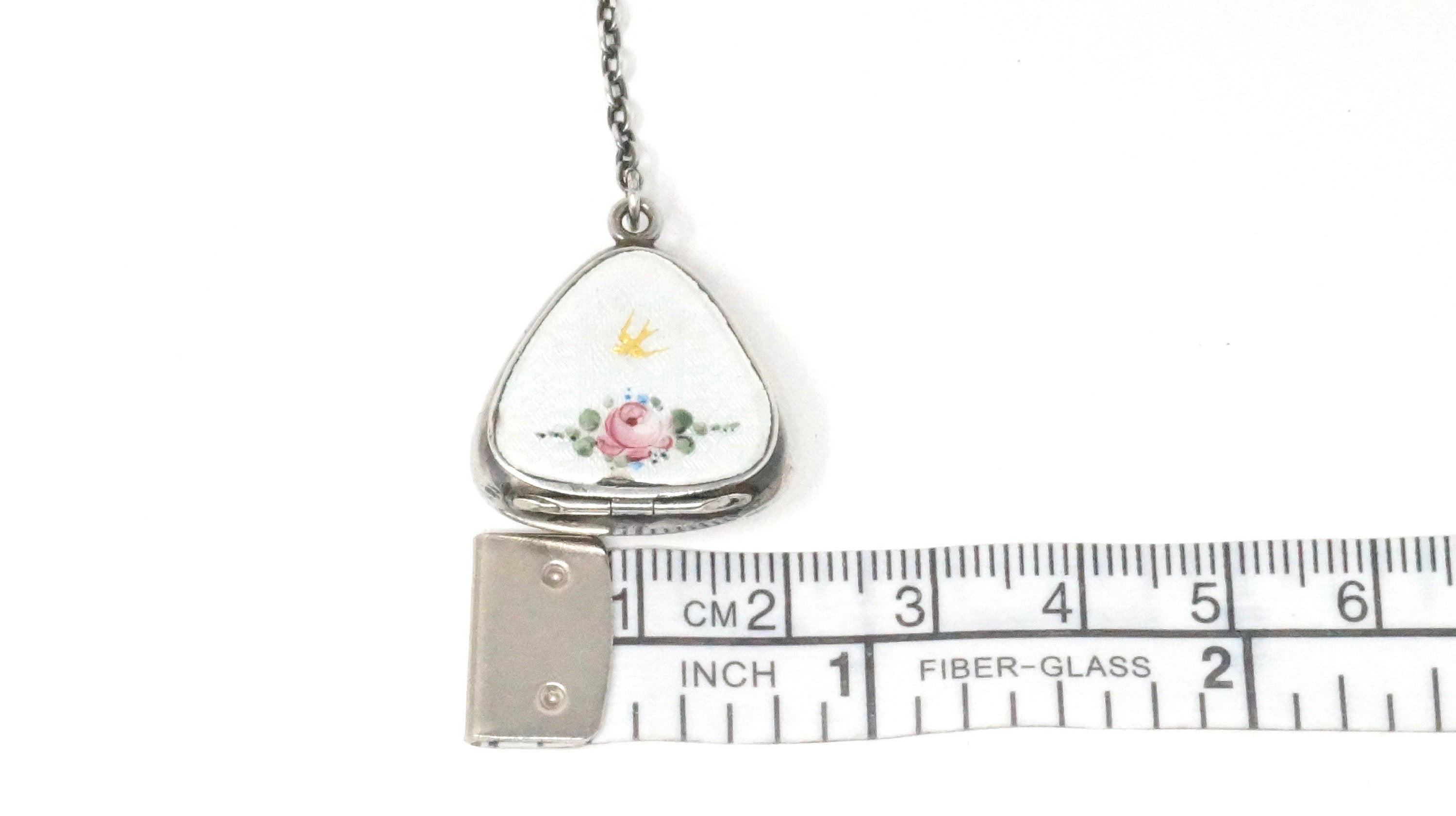 Antique 1800s Bliss Bros Co Floral Enamel Rose Sparrow Sterling Silver Pill Box