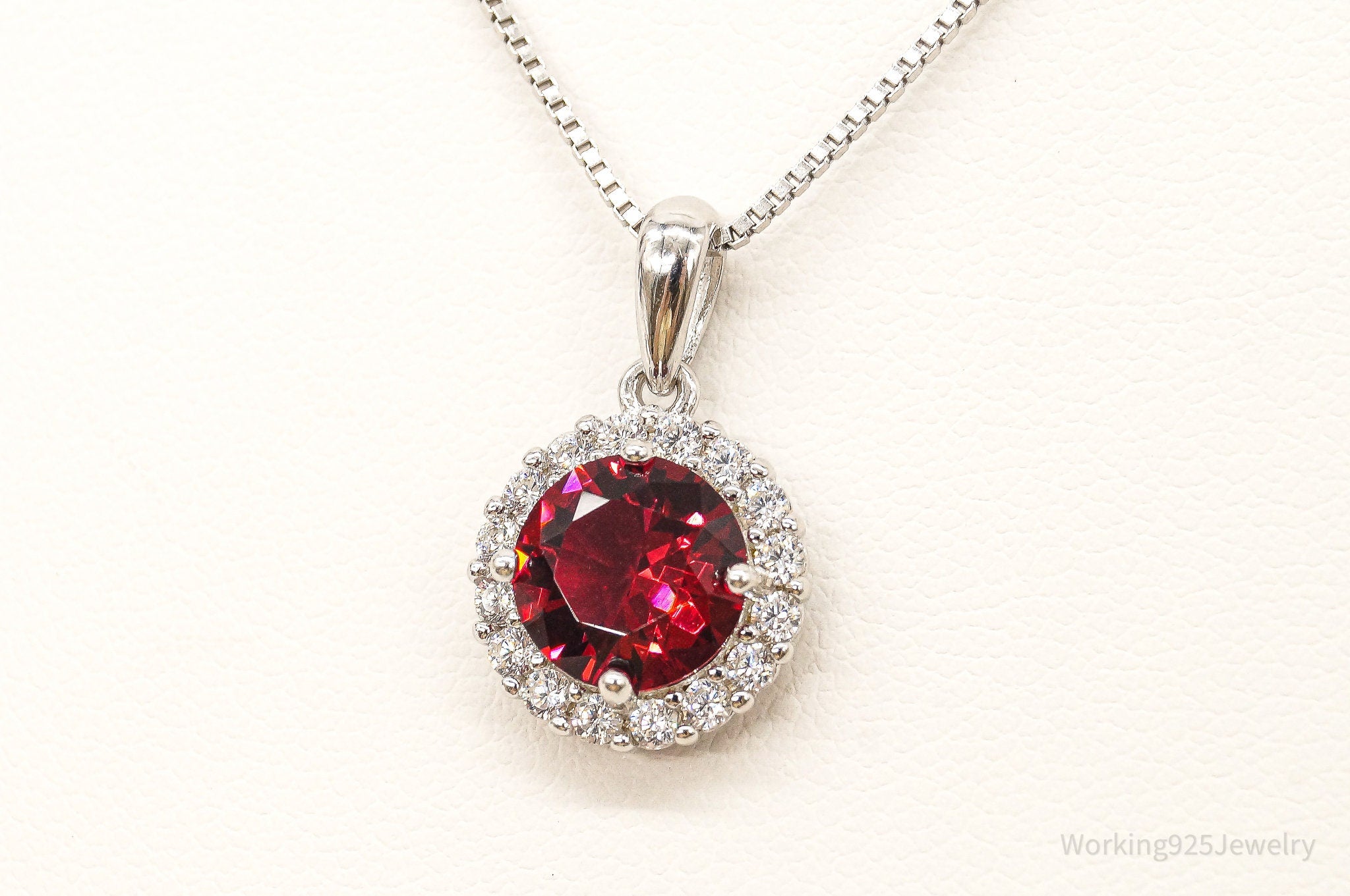 Red & White Cubic Zirconia Sterling Silver Necklace