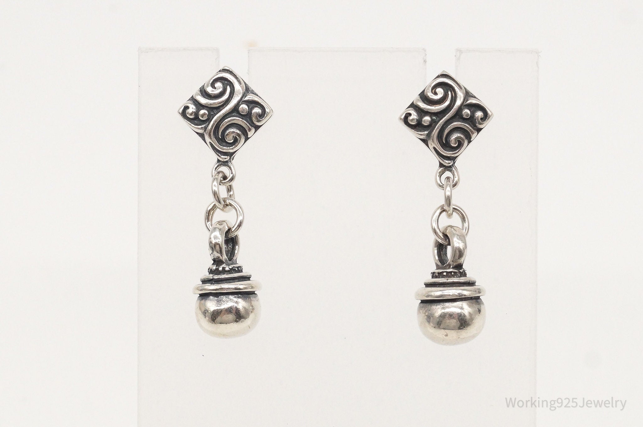 Vintage Bali Inspired Sterling Silver Dangle Earrings