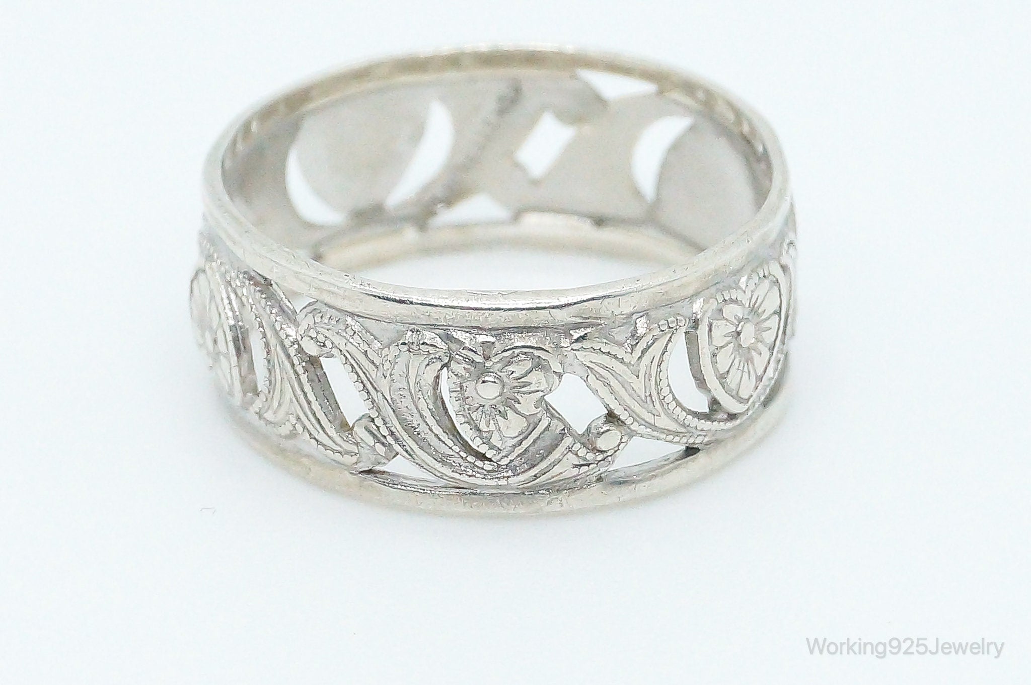 Antique Art Deco Hearts Sterling Silver Band Ring - Size 7.25