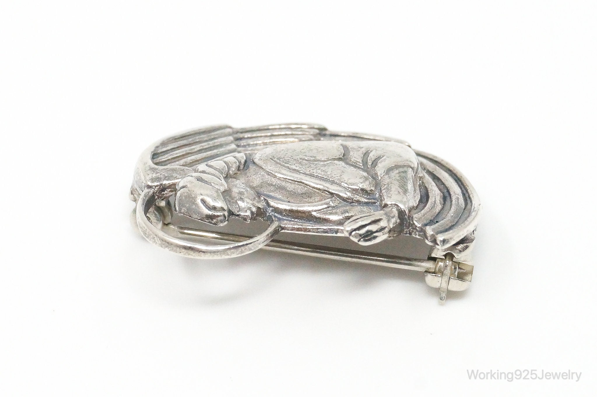 Vintage Designer Jezlaine Angel Praying Sterling Silver Brooch Pin