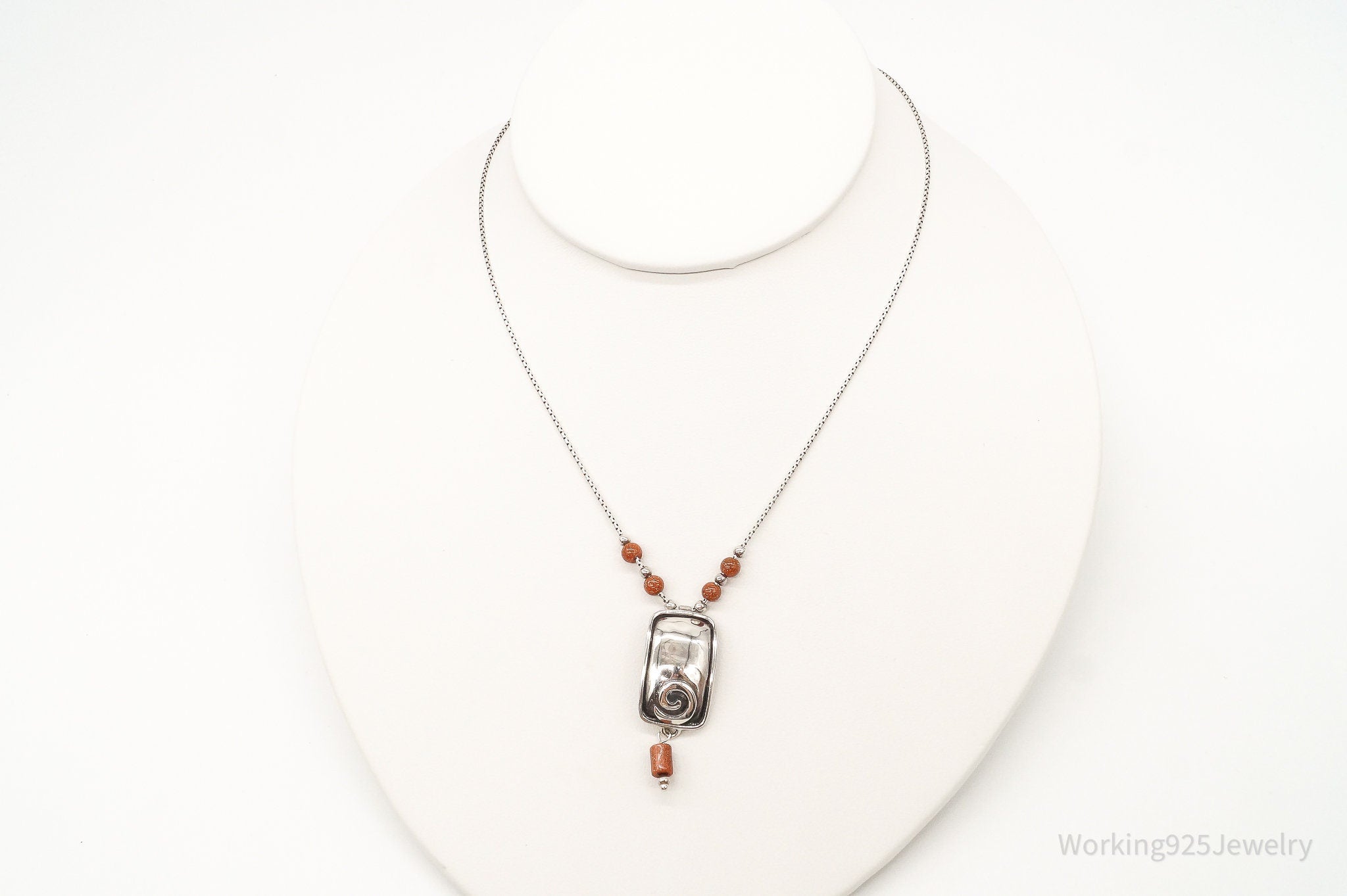 Designer Silpada Goldstone Hammered Sterling Silver Necklace