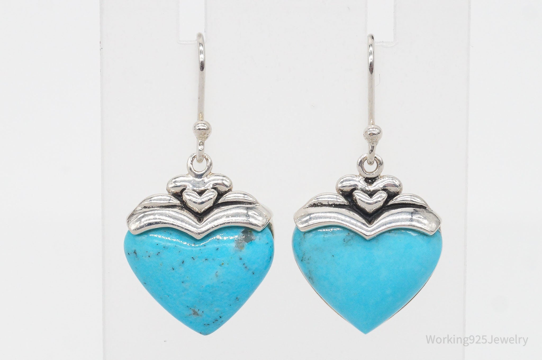 Designer SX Turquoise Hearts Sterling Silver Earrings