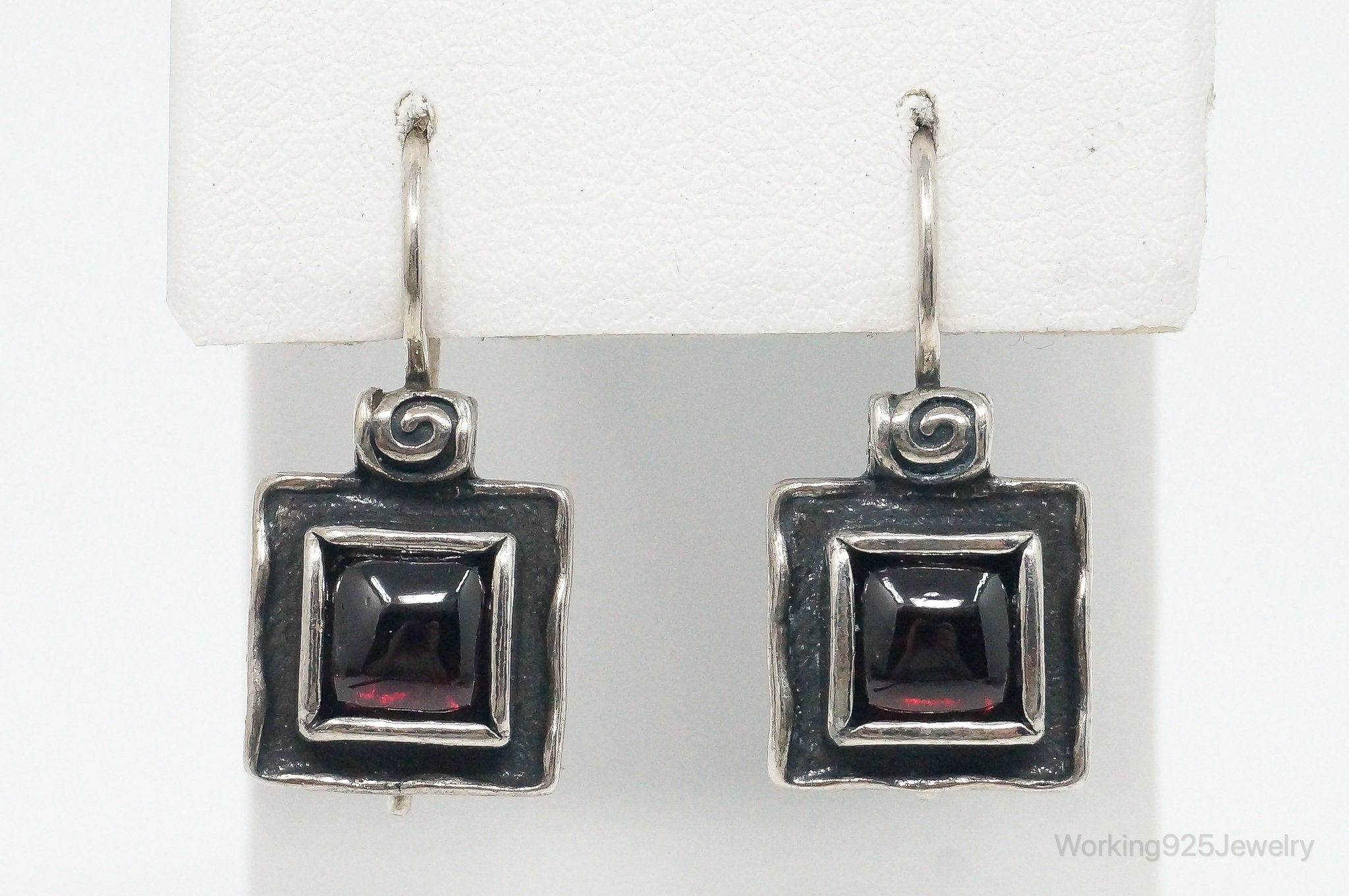 Designer Silpada Rhodonite Garnet Square Sterling Silver Earrings