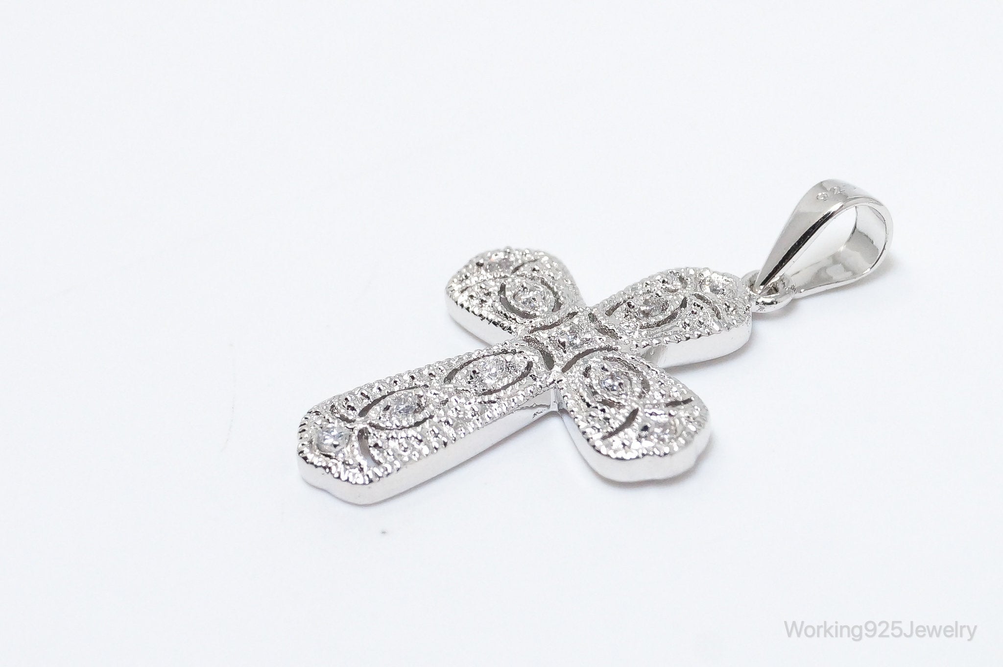 Designer FAS Cubic Zirconia Cross Sterling Silver Necklace Pendant