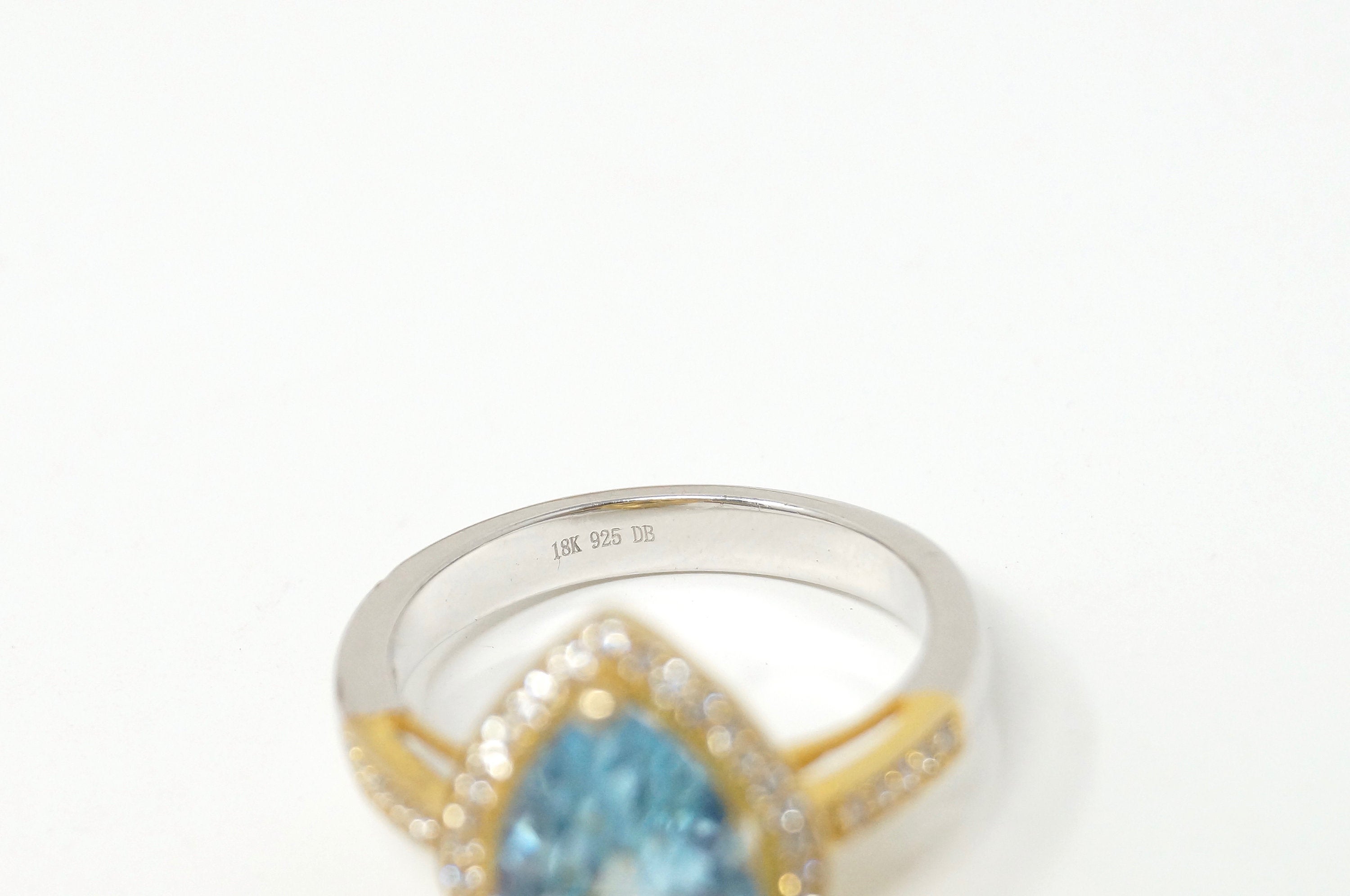 Vintage De Buman 18k Gold Genuine Sky Blue Topaz CZ Sterling Silver Ring Sz 6.75