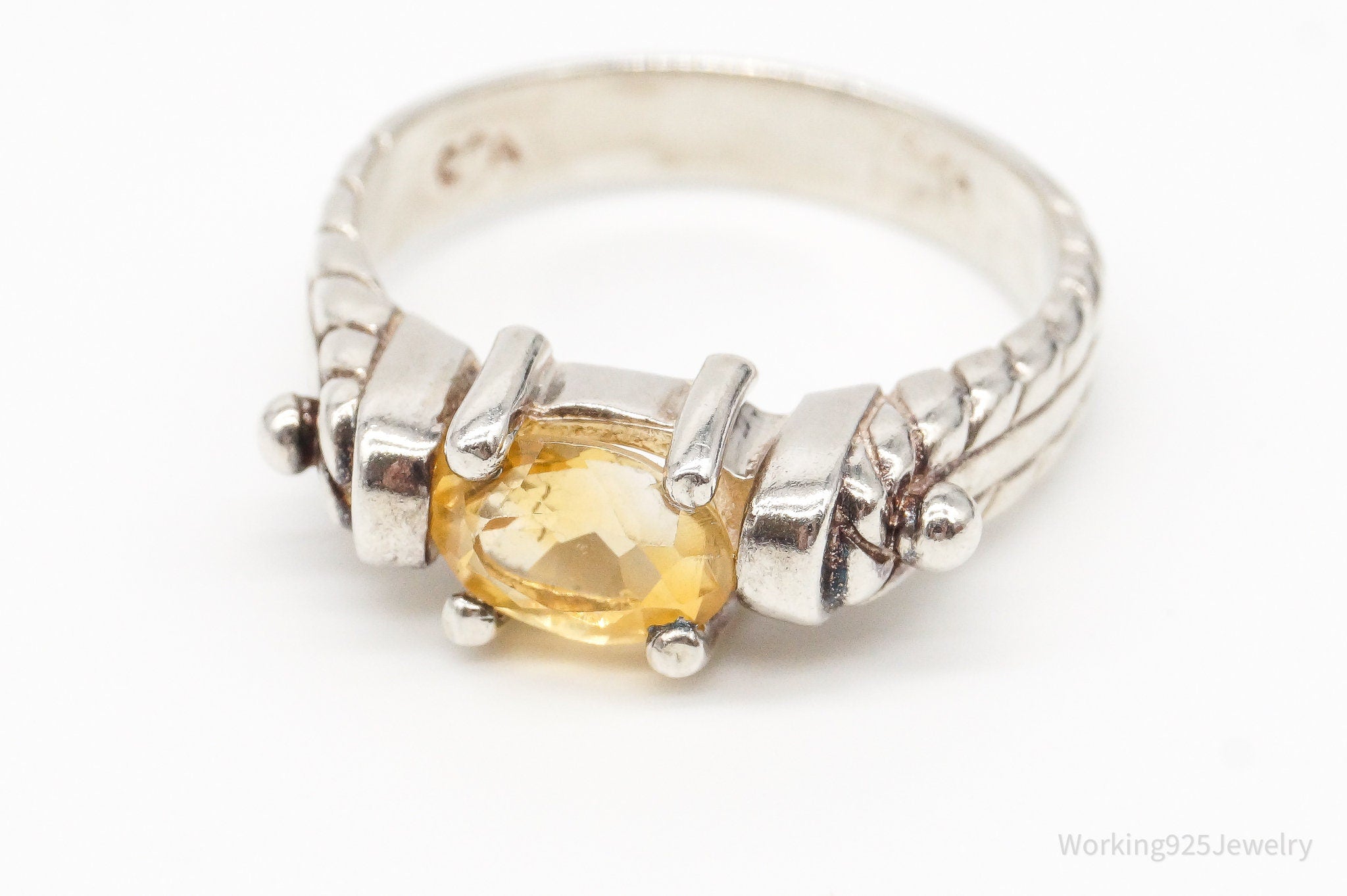 Vintage Citrine Sterling Silver Art Deco Ring - Size 9.5