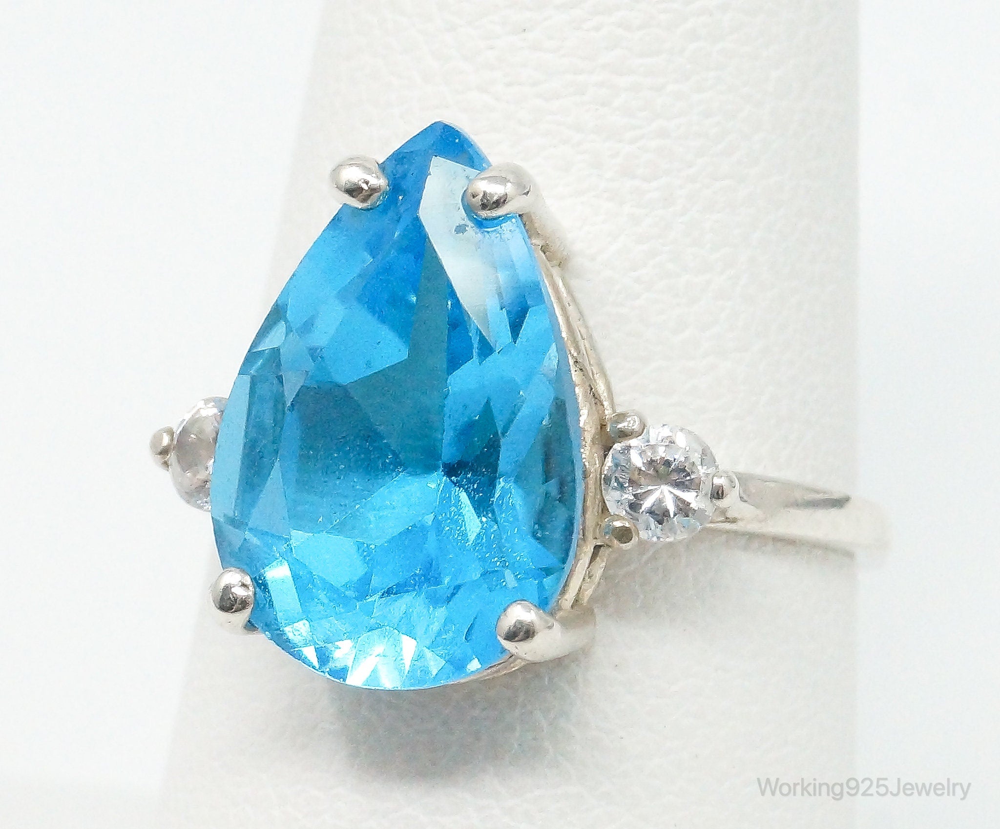 Vintage Blue Topaz Cubic Zirconia Sterling Silver Ring - Size 7.75