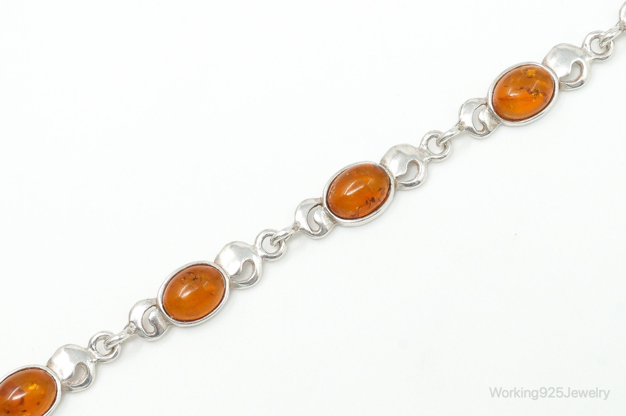 Vintage Baltic Amber Modernist Sterling Silver Bracelet