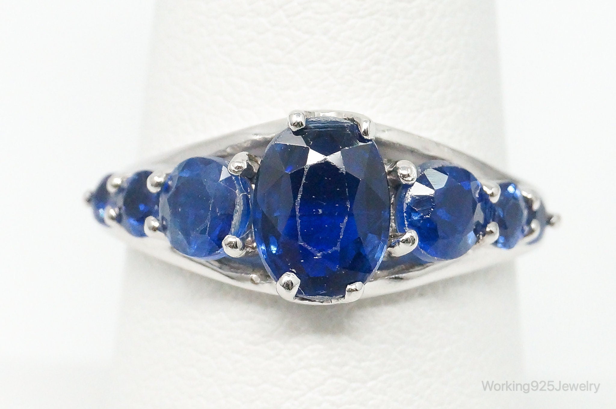 Vintage Designer DIE Lab Sapphire Sterling Silver Ring - Size 8