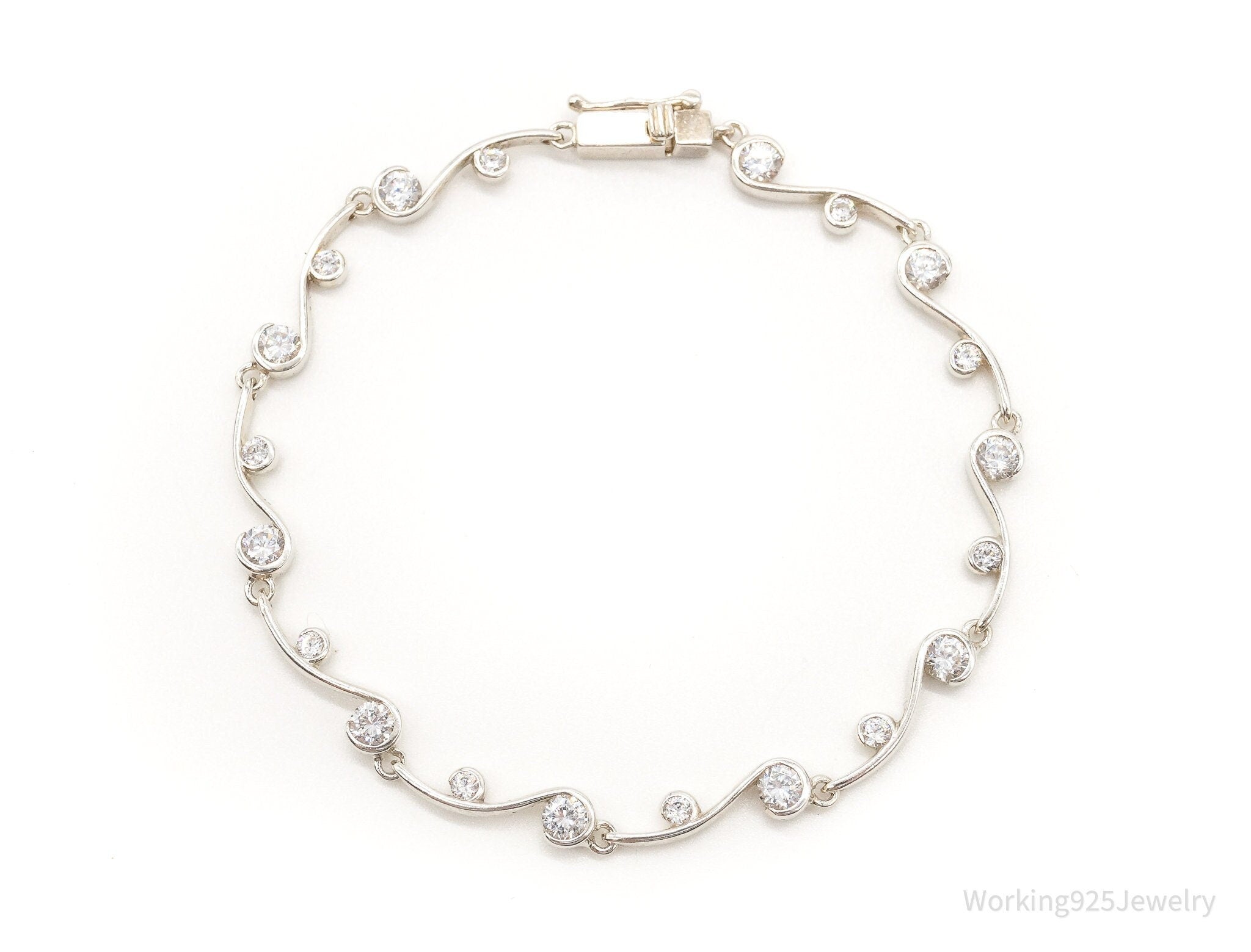 Vintage DQCZ Cubic Zirconia Sterling Silver Tennis Bracelet