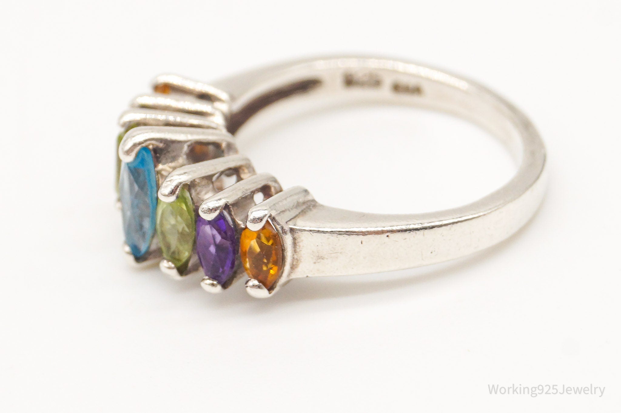 Vintage Designer CNA Multi Gemstone Sterling Silver Ring - Size 7