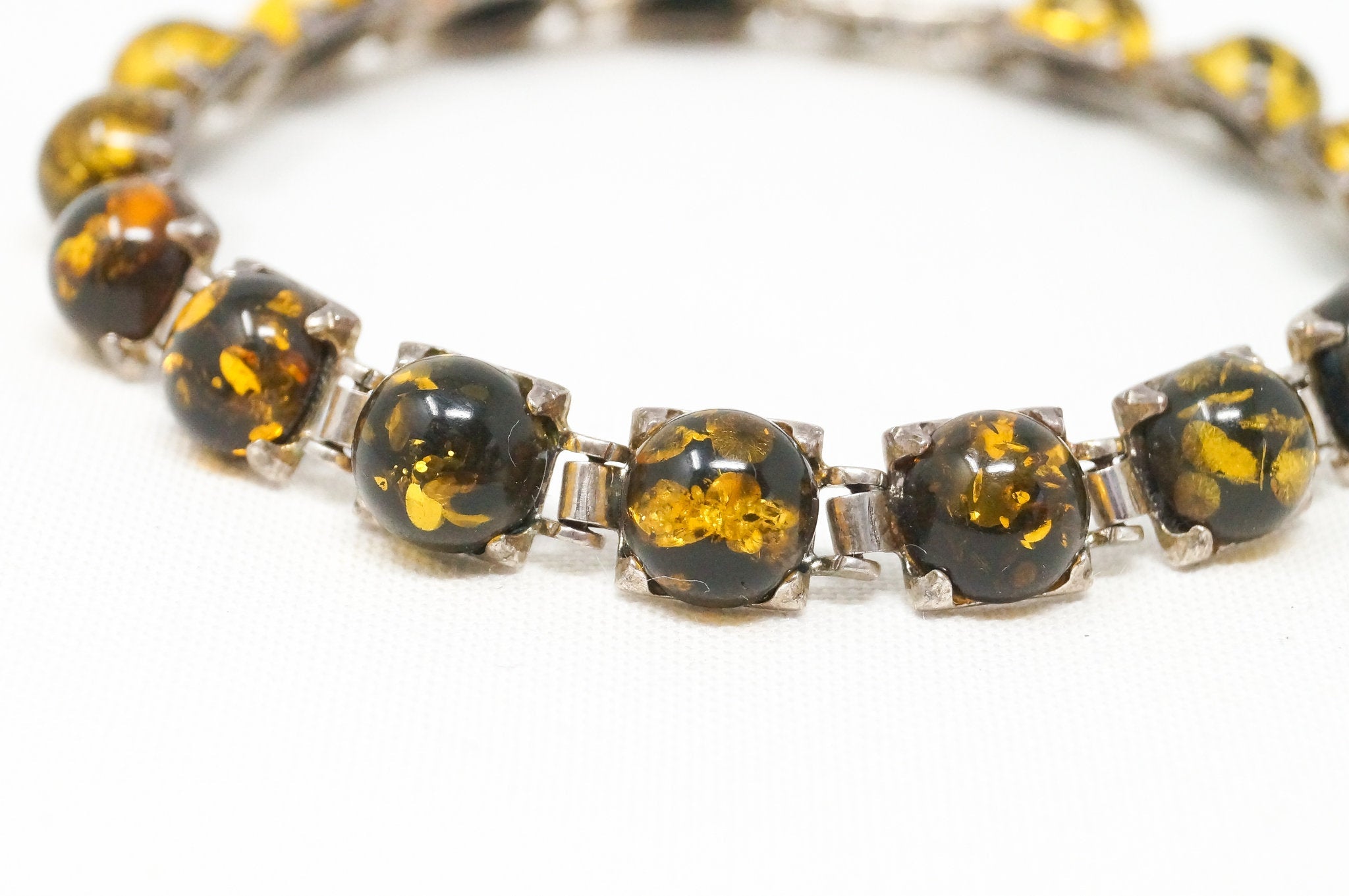 Vintage Baltic Amber Modernist Sterling Silver Bracelet