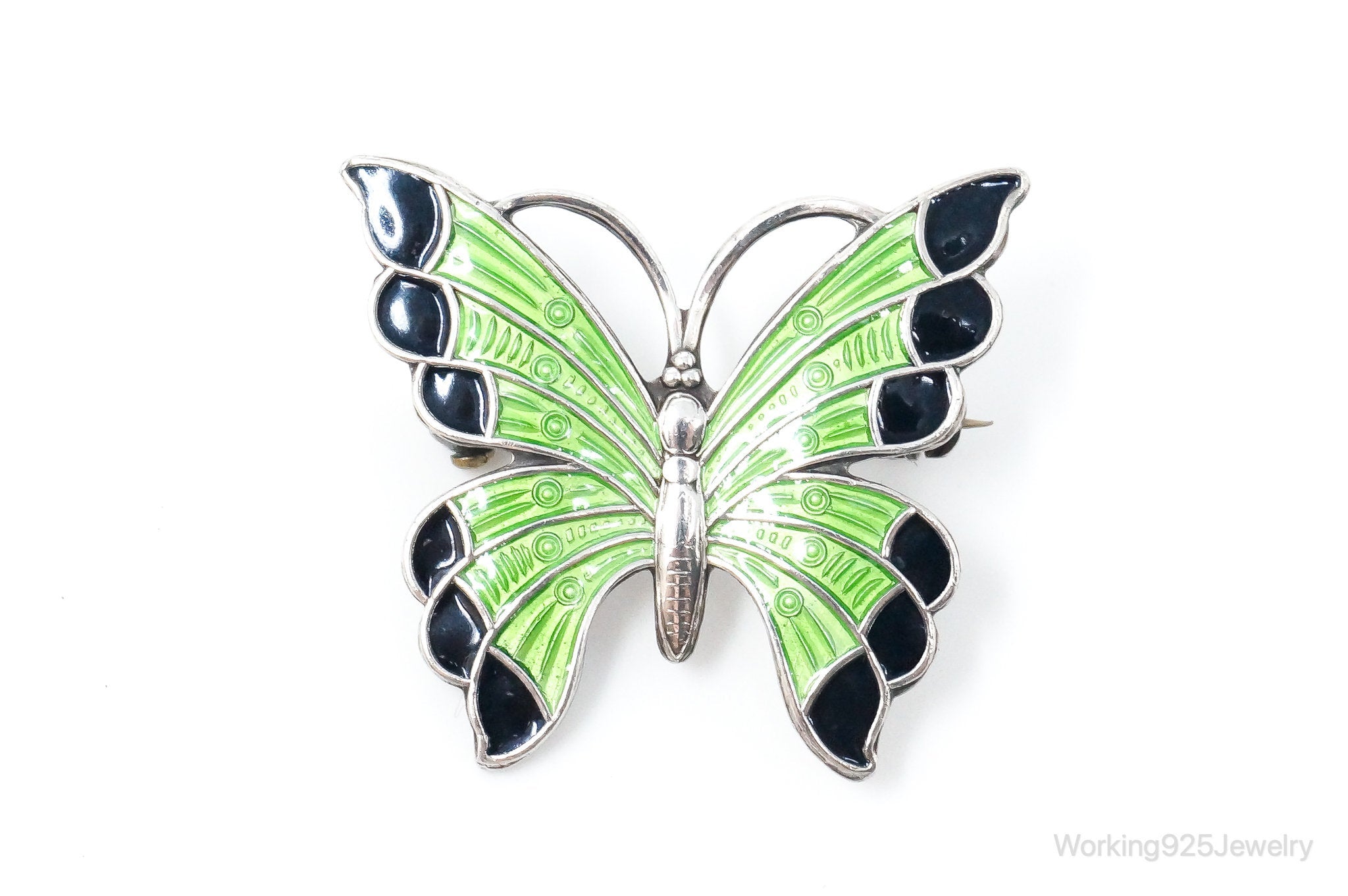 Vintage Danish Meka Butterfly Enamel Sterling Silver Pin Brooch