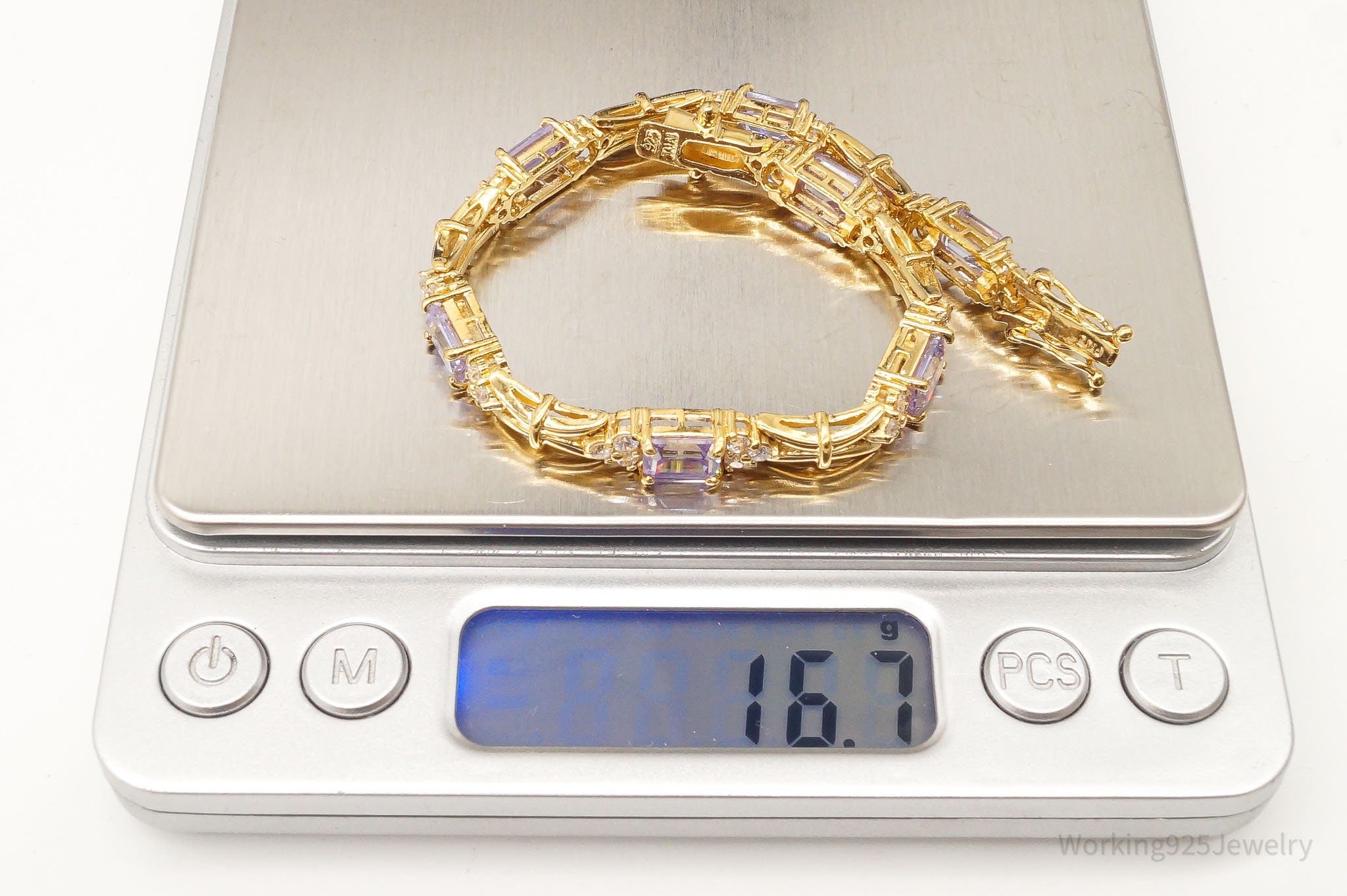 Vintage FAS Purple & White Cubic Zirconia Gold Vermeil Sterling Silver Bracelet