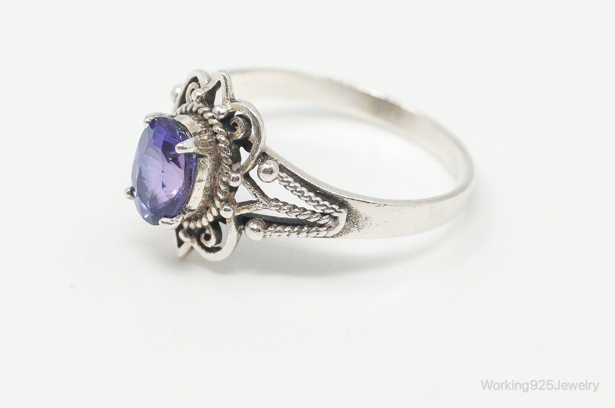 Vintage Amethyst Sterling Silver Ring - Size 8