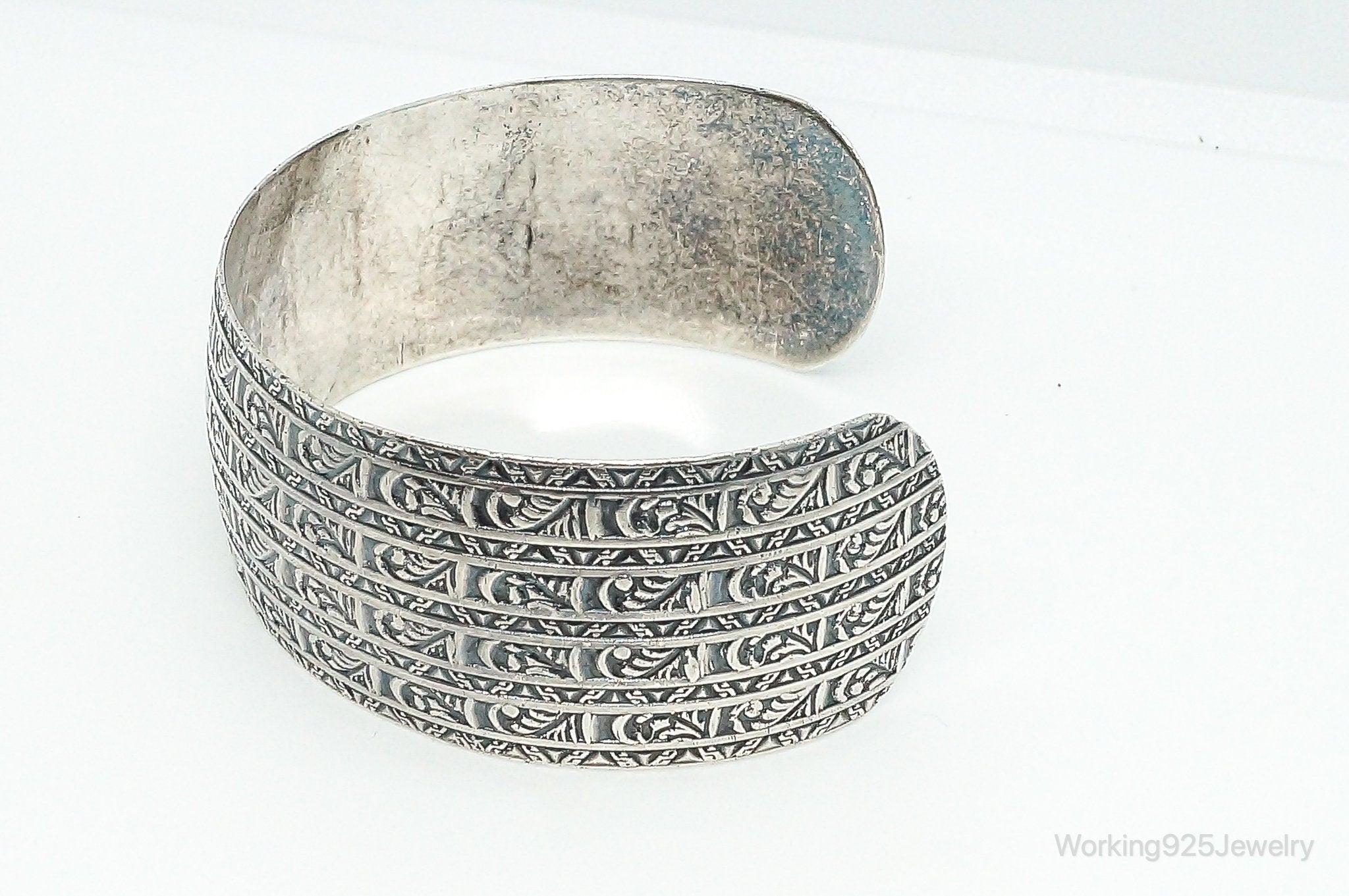 Antique Art Deco Etched Sterling Silver Cuff Bracelet