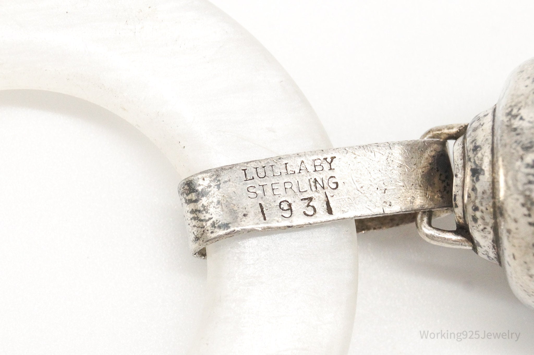 Large 1930s Lullaby Bell Lucite Sterling Silver Baby Rattle