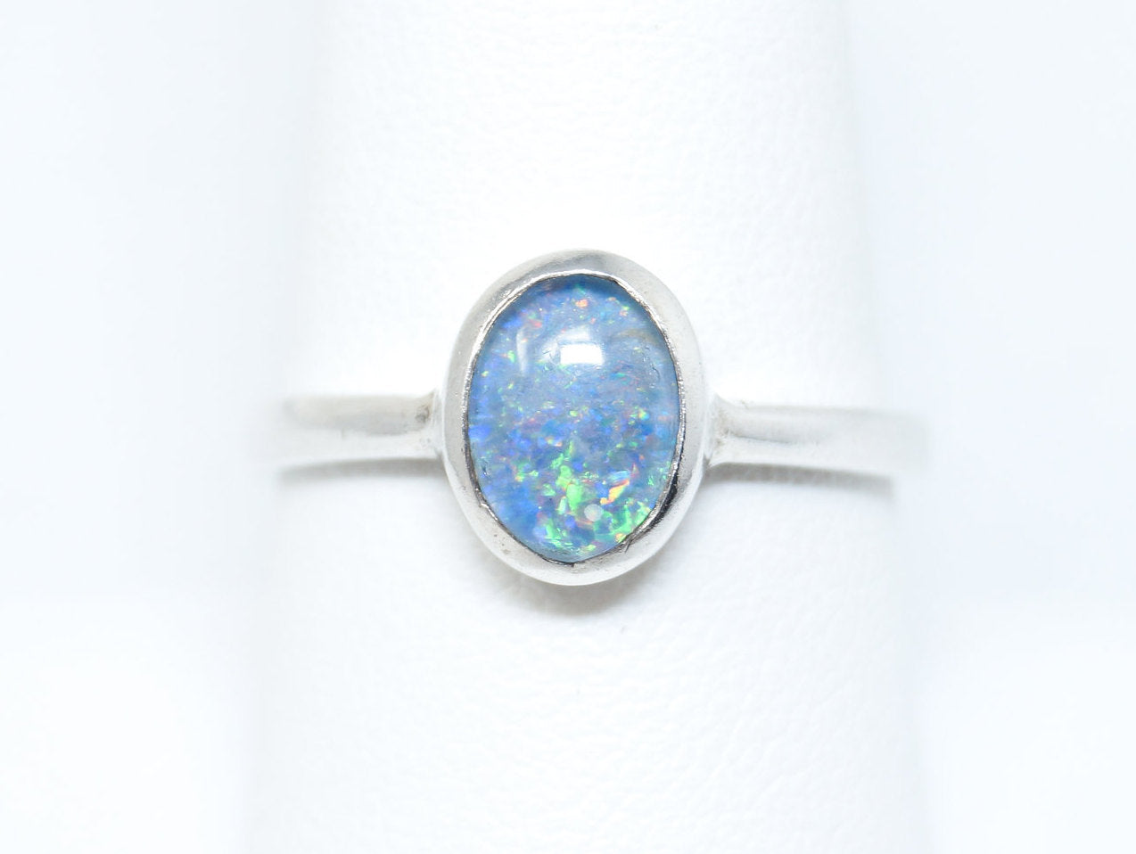 Vintage Designer GHCJ Blue Fire Opal Sterling Silver Ring - SZ 8.25